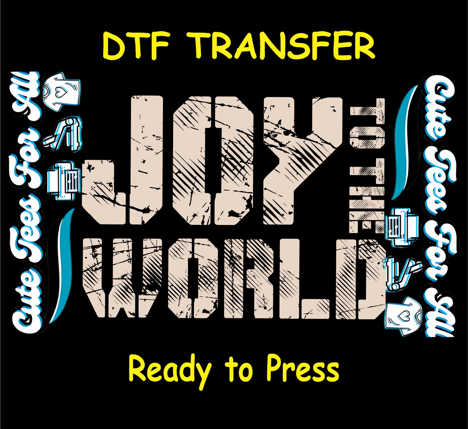 joy to the world grunge text christmas dtf transfer ready to press iron on heat transfer for diy shirts