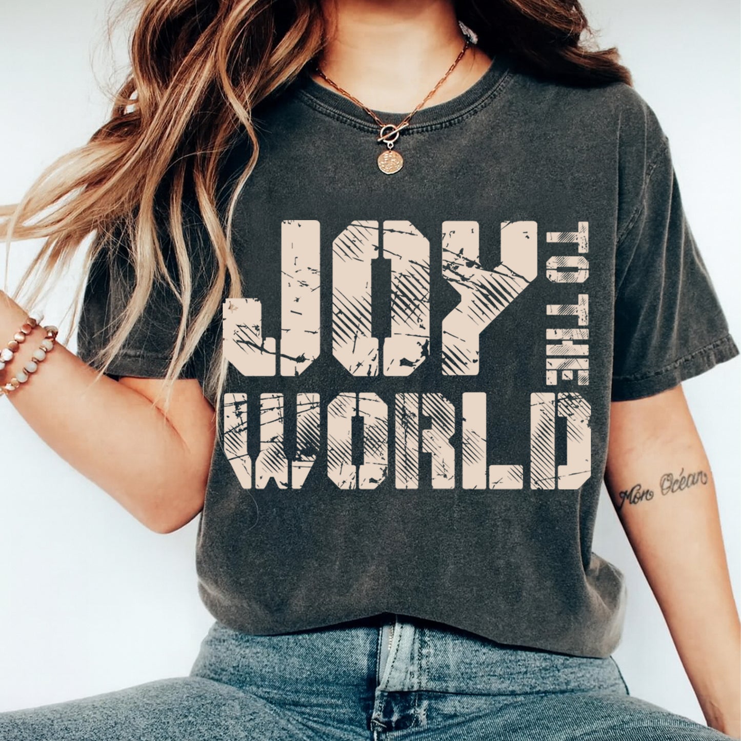 Christmas DTF Transfer – Joy to the World Grunge Text Ready to Press Iron On Heat Transfer for DIY Shirts 11703