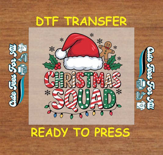 christmas squad dtf transfer with santa hat and lights ready to press iron on heat transfer for diy shirts