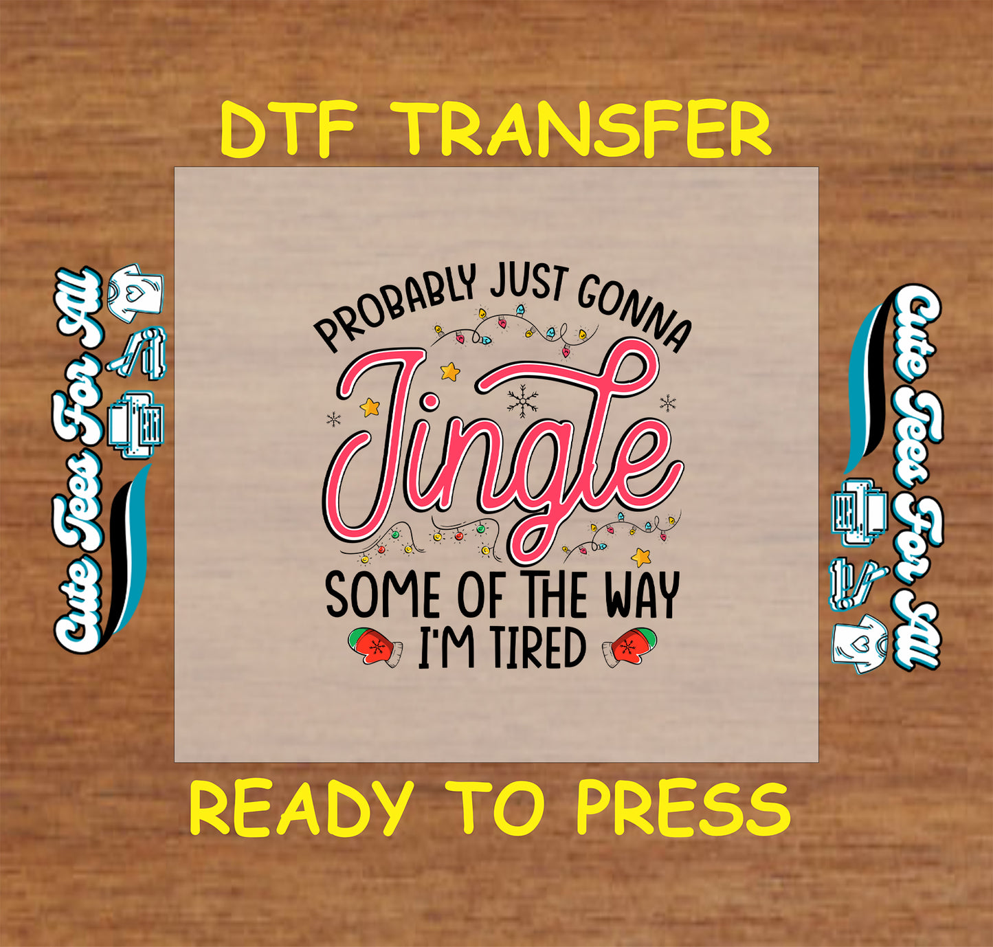 funny christmas dtf transfer with jingle quote and holiday lights ready to press iron on heat transfer for diy shirts