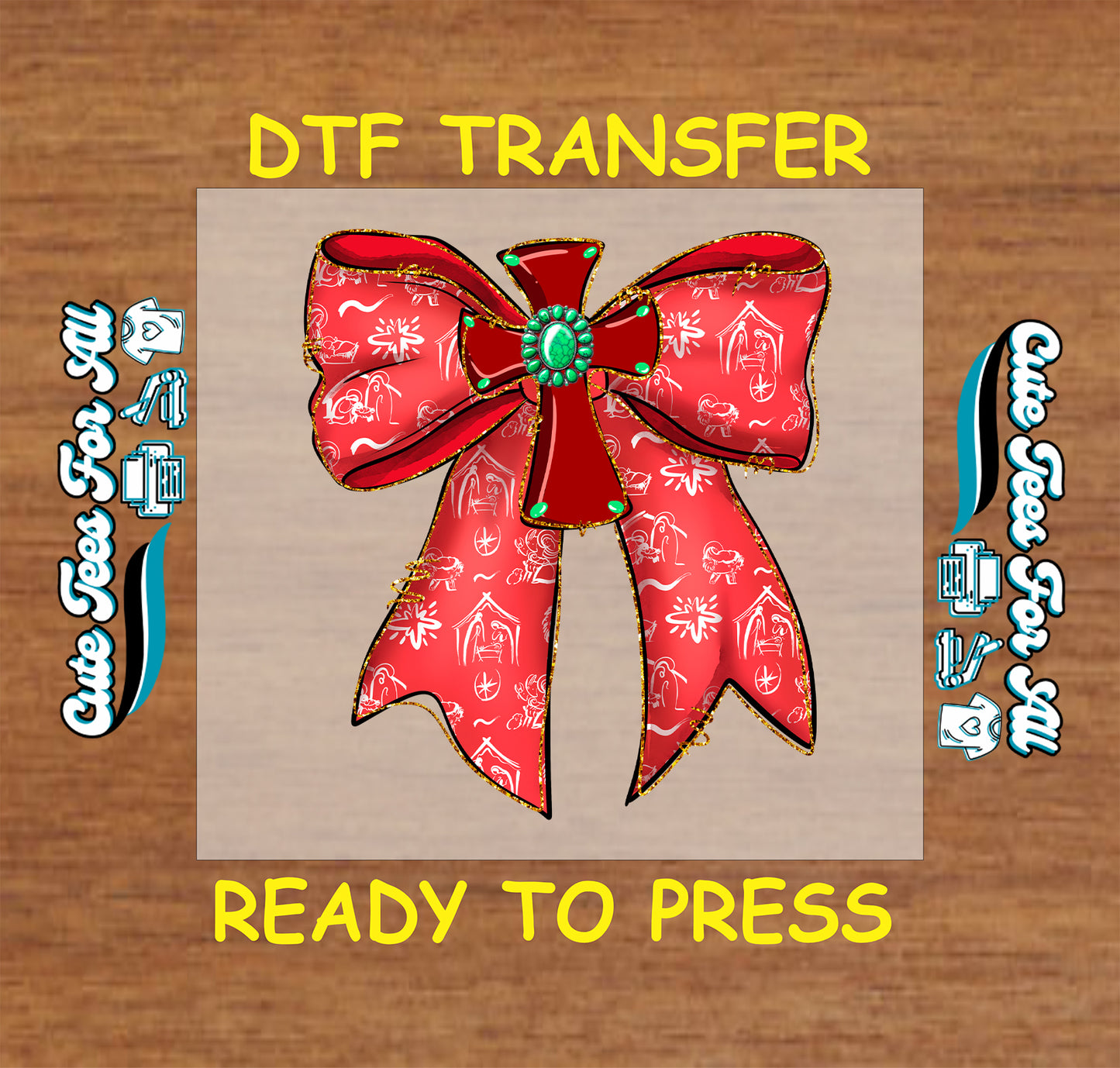 western red christmas bow dtf transfer with turquoise gem ready to press iron on heat transfer for diy shirts