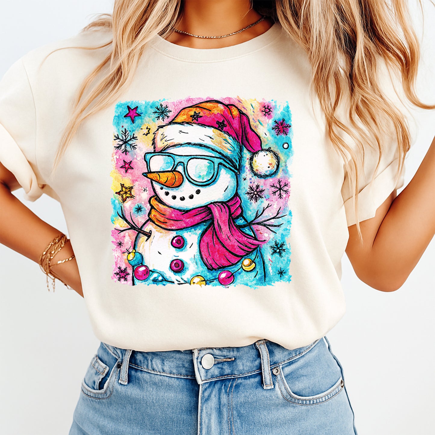 Christmas DTF Transfer – Snowman with Glasses & Scarf Ready to Press Iron On Heat Transfer for DIY Shirts 11724