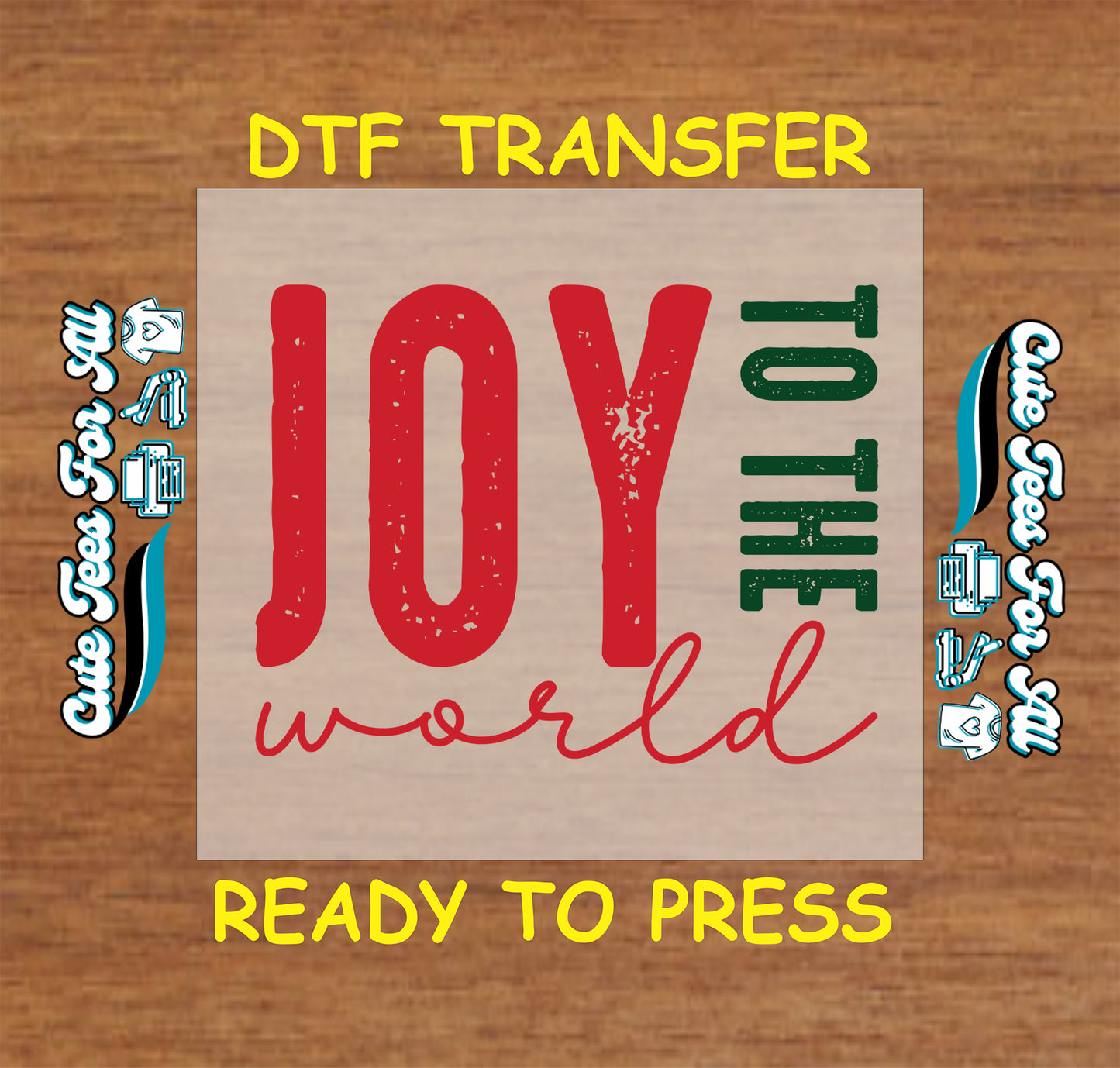 Joy to the World Christmas lettering in red and green ready to press dtf iron on heat transfer for DIY shirts