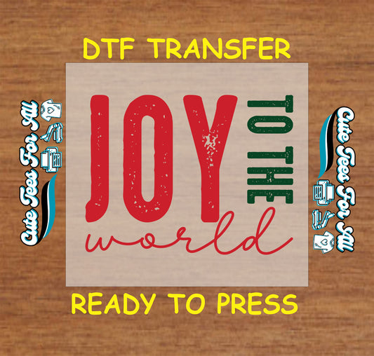 Joy to the World Christmas lettering in red and green ready to press dtf iron on heat transfer for DIY shirts