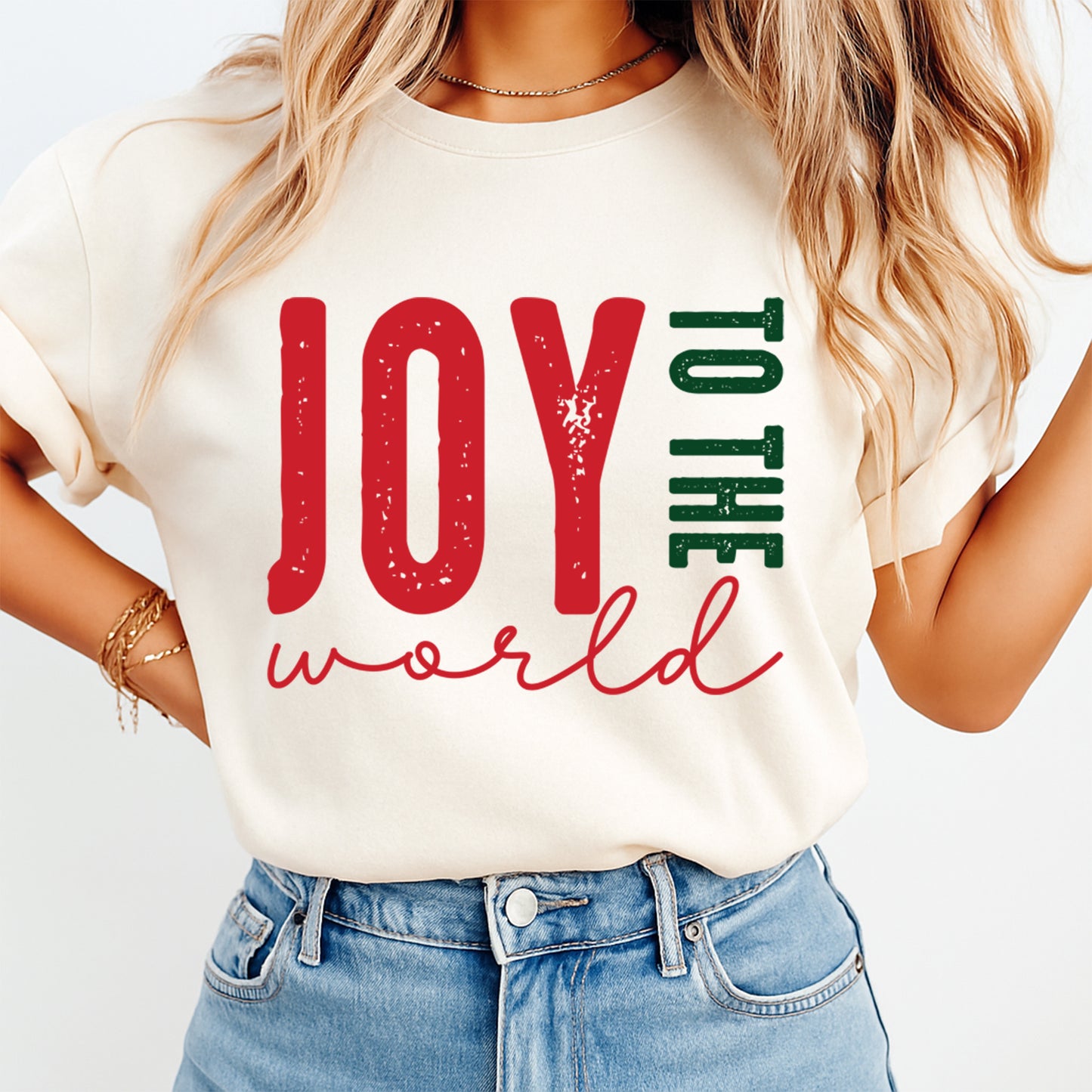Christmas DTF Transfer – Joy to the World Red & Green Lettering Ready to Press Iron On Heat Transfer for DIY Shirts 11730
