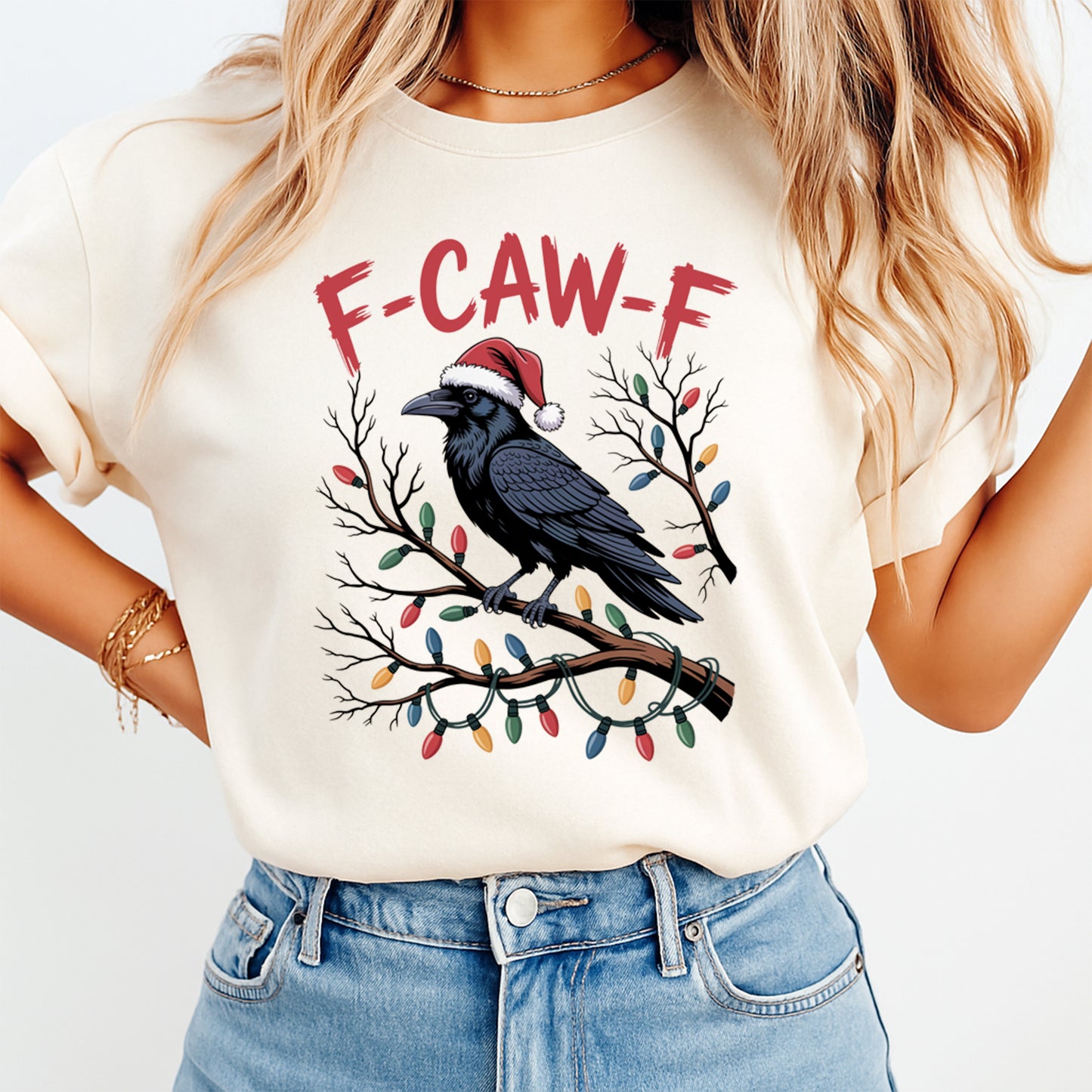 Christmas DTF Transfer – Crow with Santa Hat F-CAW-F Funny Holiday Ready to Press Iron On Heat Transfer for DIY Shirts 11731