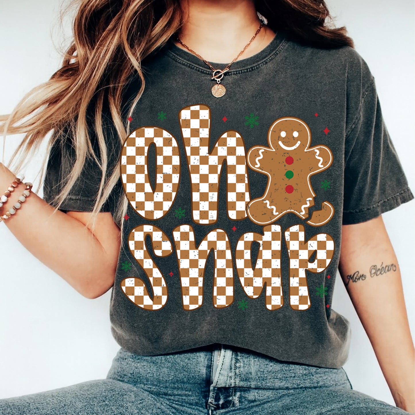 Christmas DTF Transfer – Oh Snap Gingerbread Man Checkerboard Ready to Press Iron On Heat Transfer for DIY Shirts 11745