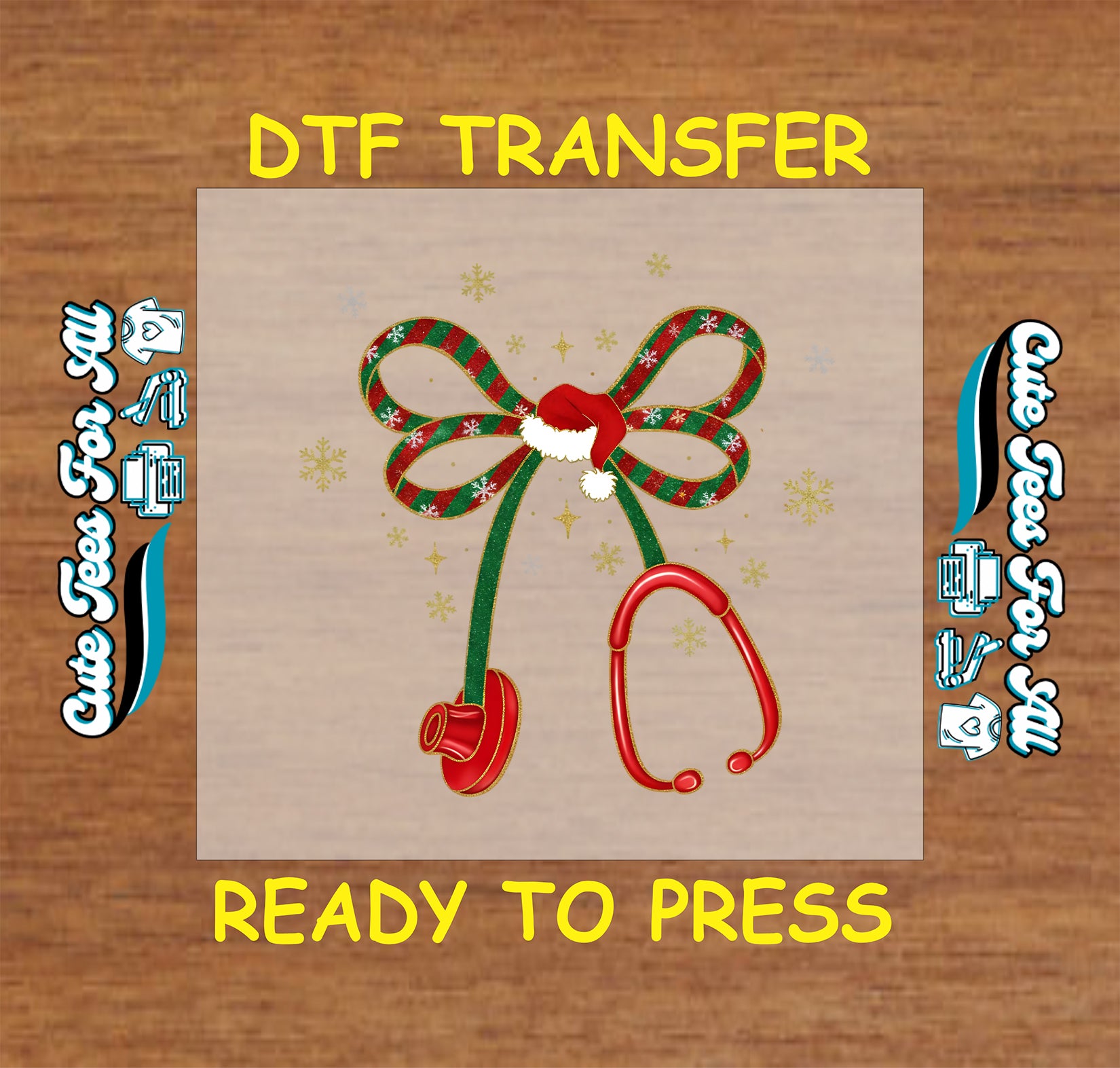 nurse stethoscope bow with santa hat christmas ready to press dtf transfer iron on heat transfer diy shirts