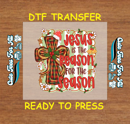 jesus is the reason for the season plaid cross christmas ready to press dtf transfer iron on heat transfer diy shirts