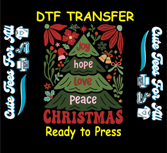 joy hope love peace christmas tree floral ready to press dtf transfer iron on heat transfer diy shirts