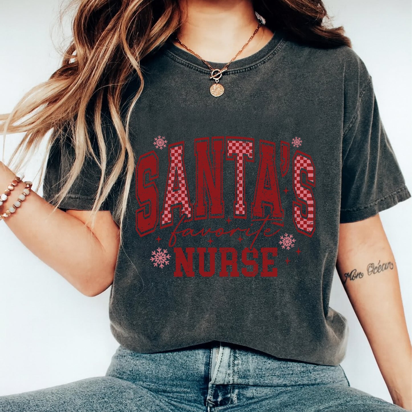 Christmas DTF Transfer – Santa’s Favorite Nurse Ready to Press Iron On Heat Transfer for DIY Shirts 11784