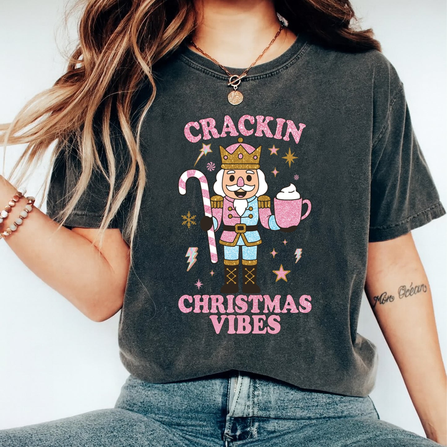Christmas DTF Transfer – Crackin Nutcracker with Candy Cane & Cocoa Ready to Press Iron On Heat Transfer for DIY Shirts 11892