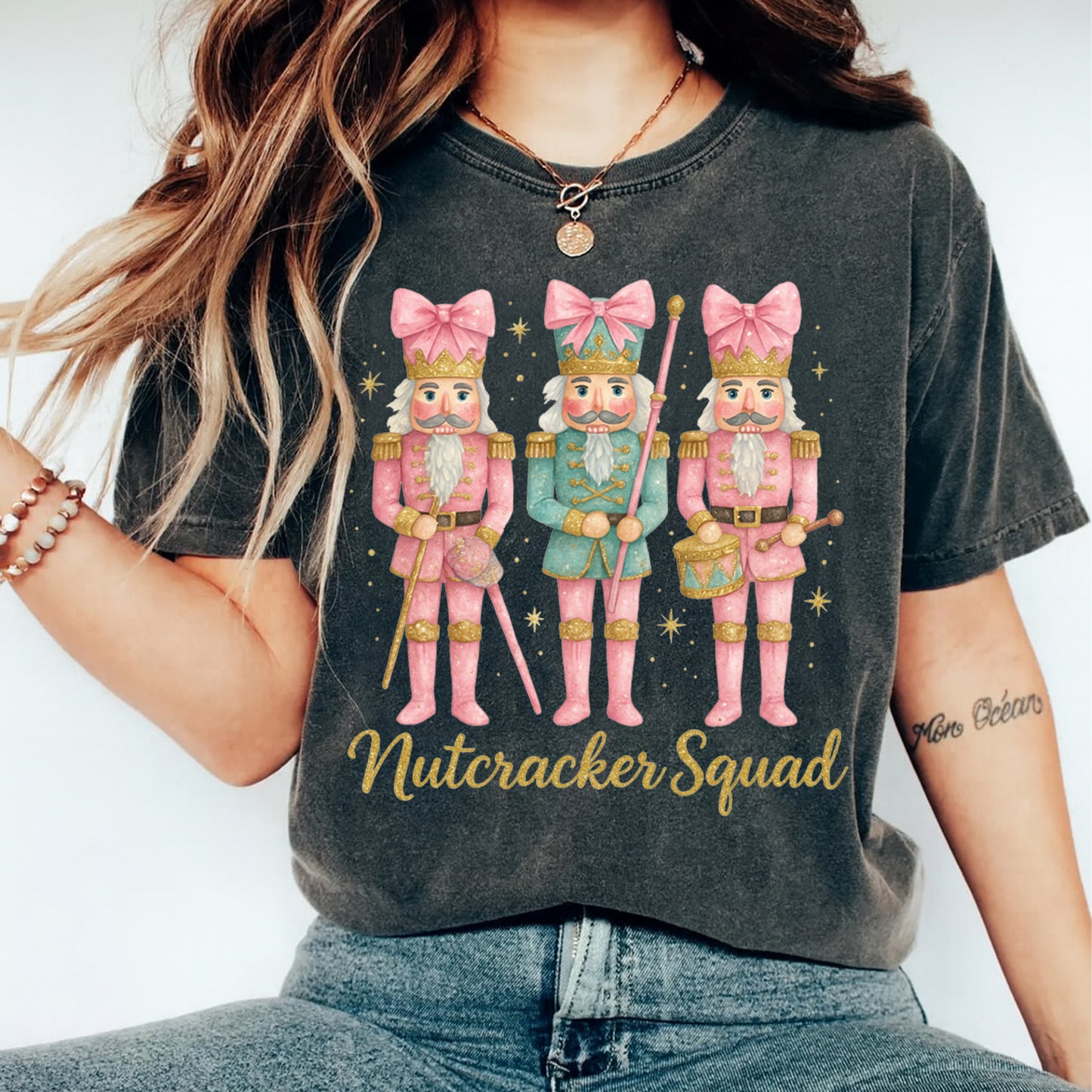 Christmas DTF Transfer – Nutcracker Squad Pink and Teal Soldiers Ready to Press Iron On Heat Transfer for DIY Shirts 11904