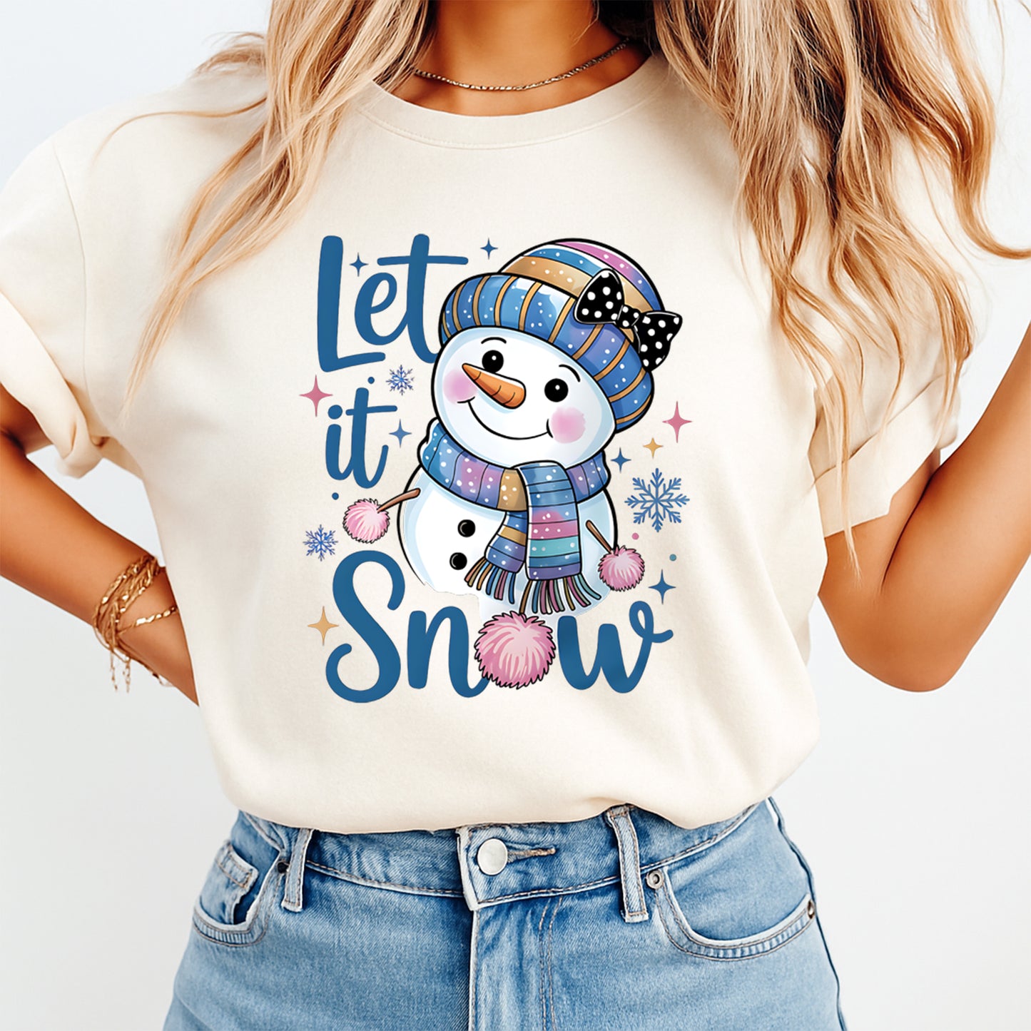 Christmas DTF Transfer – Cute Snowman Let It Snow Ready to Press Iron On Heat Transfer for DIY Shirts 11916