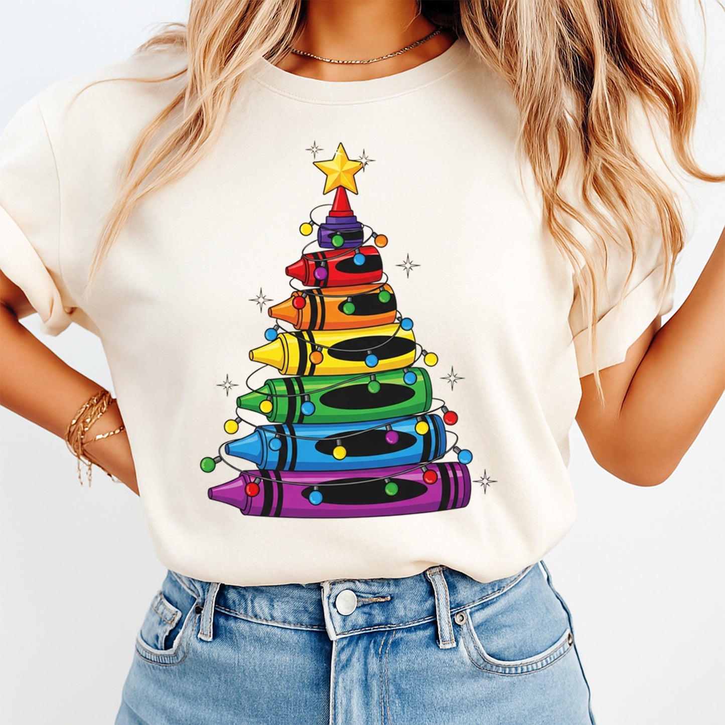 Christmas Crayon Tree DTF Transfer – Ready to Press Iron On Heat Transfer for DIY Shirts 11932