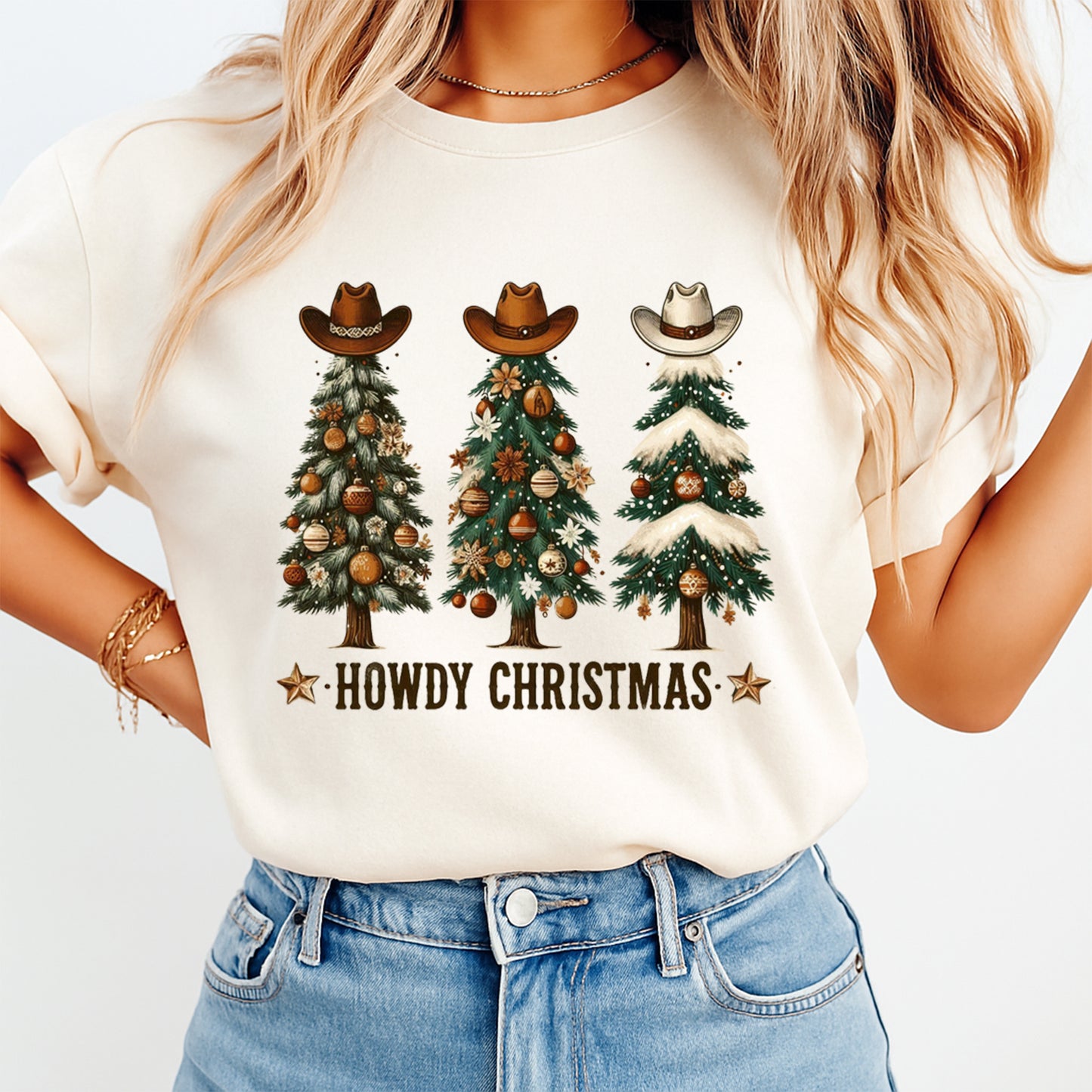 Christmas Western Howdy Trees DTF Transfer – Ready to Press Iron On Heat Transfer for DIY Shirts 11942