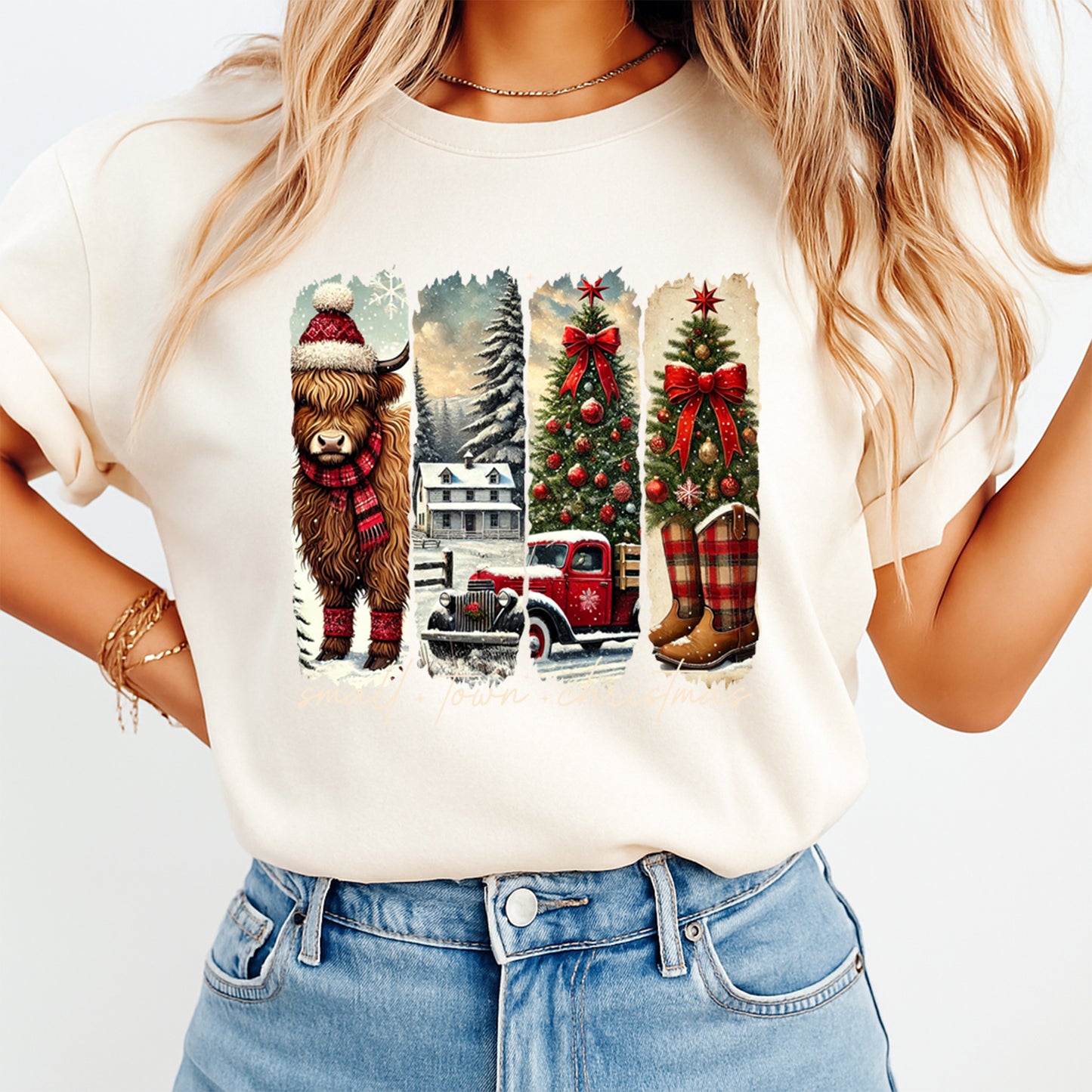 Small Town Christmas DTF Transfer – Ready to Press Iron On Heat Transfer for DIY Shirts 11958