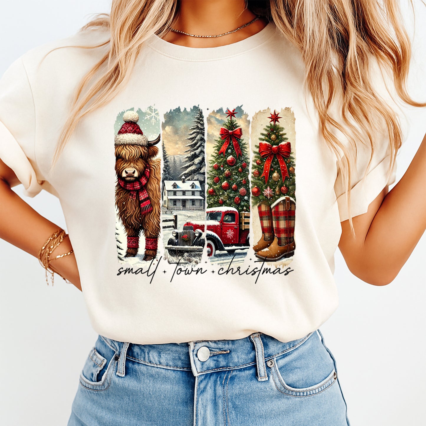 Small Town Christmas DTF Transfer – Ready to Press Iron On Heat Transfer for DIY Shirts 11959