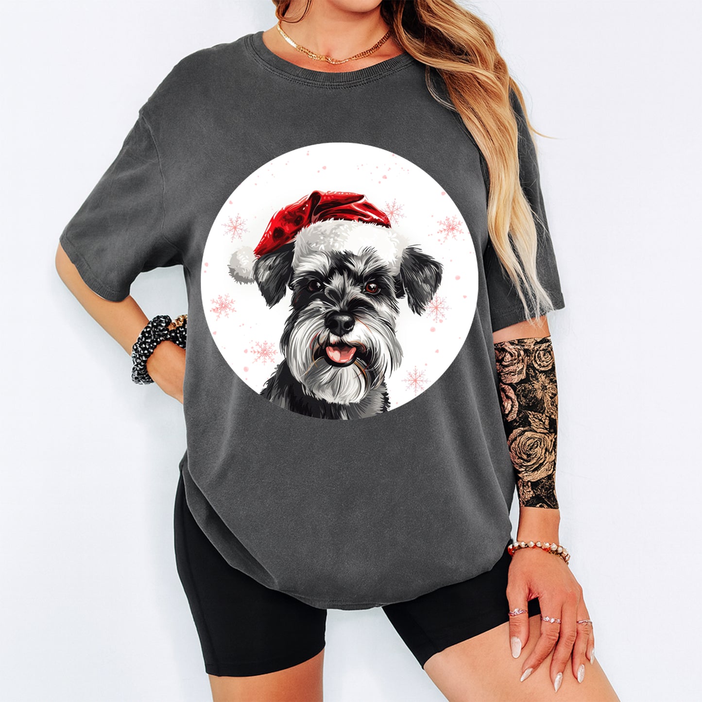 Christmas Schnauzer Santa Hat DTF Transfer – Ready to Press Iron On Heat Transfer for DIY Shirts 11998