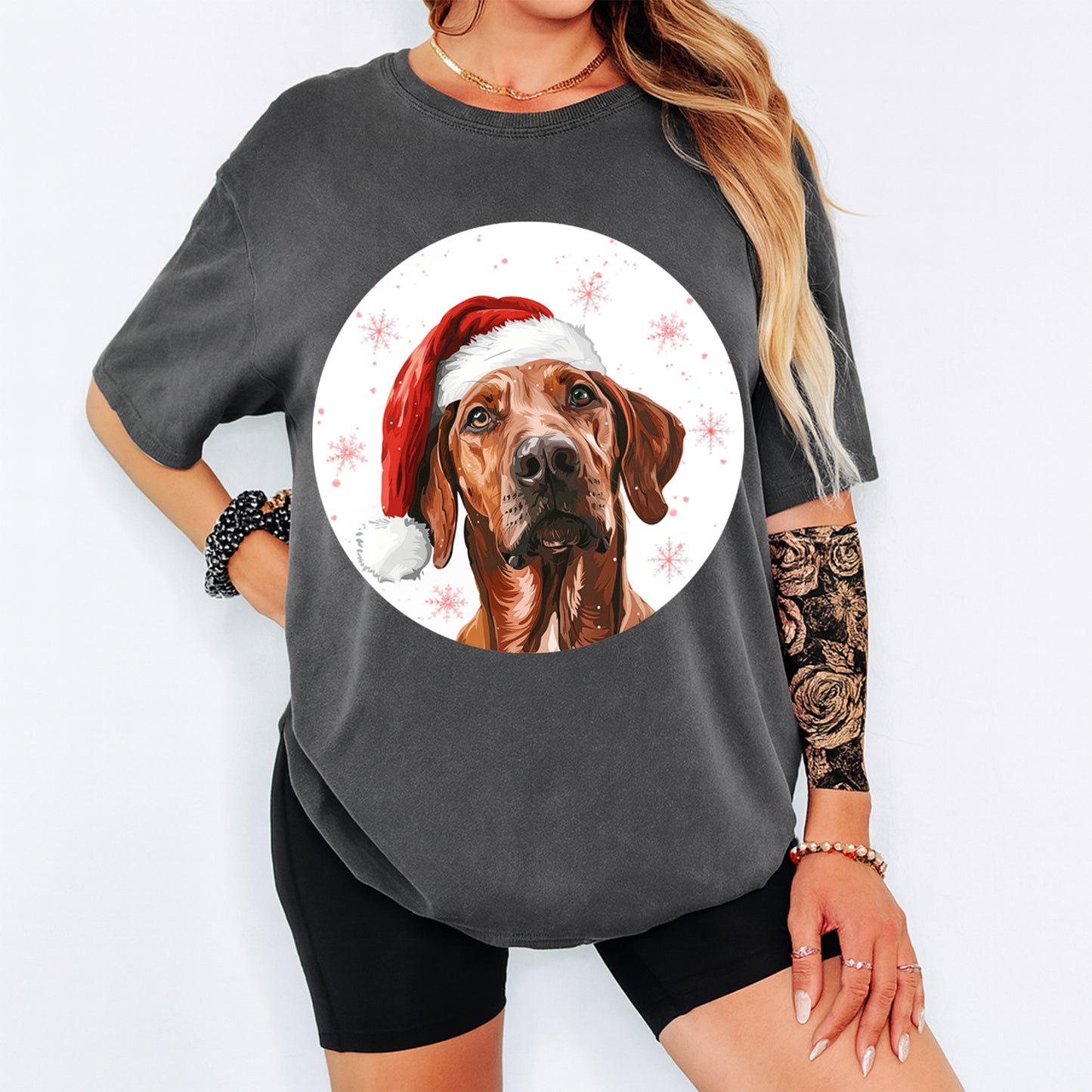 Christmas Hound Dog Santa Hat DTF Transfer – Ready to Press Iron On Heat Transfer for DIY Shirts 12005