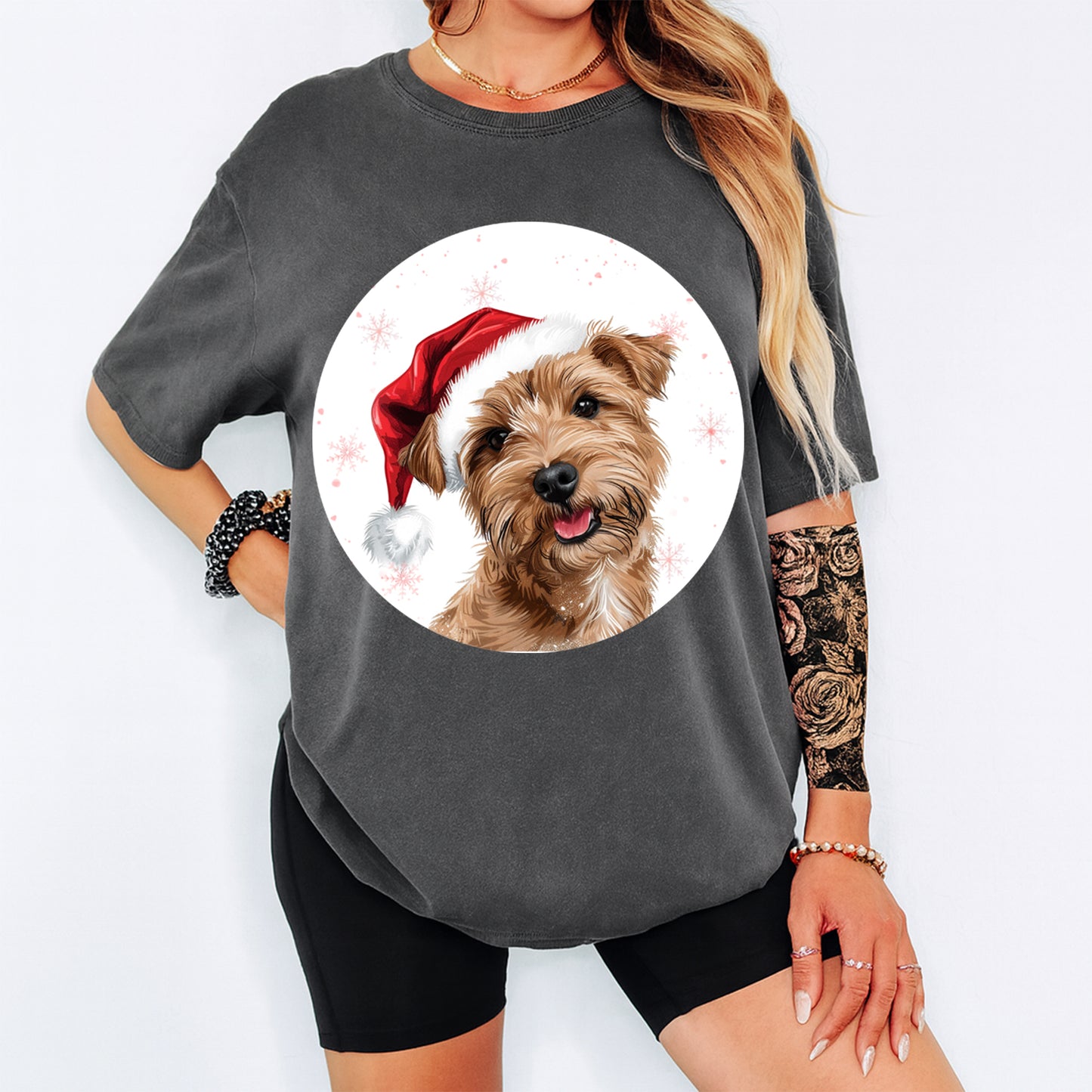 Christmas Terrier Dog Santa Hat DTF Transfer – Ready to Press Iron On Heat Transfer for DIY Shirts 12025