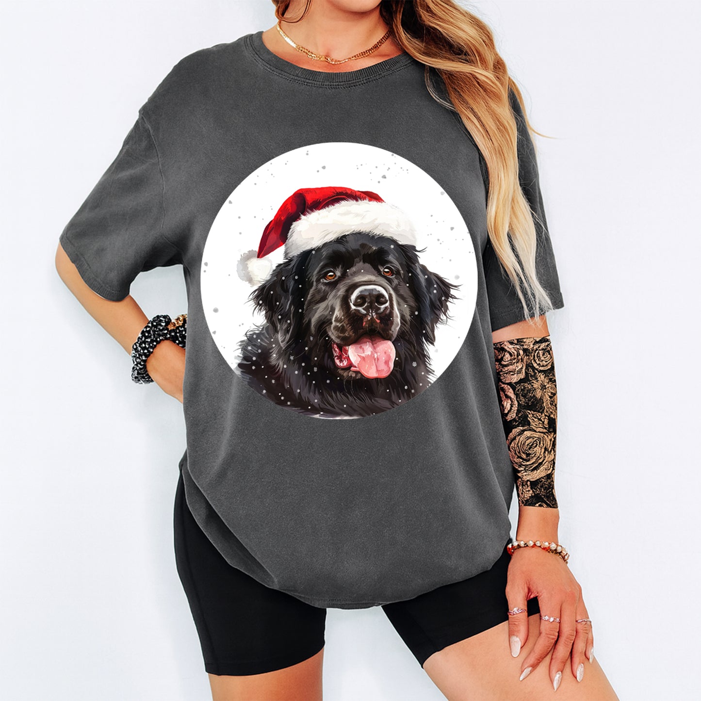 Christmas Black Dog Santa Hat DTF Transfer – Ready to Press Iron On Heat Transfer for DIY Shirts 12027