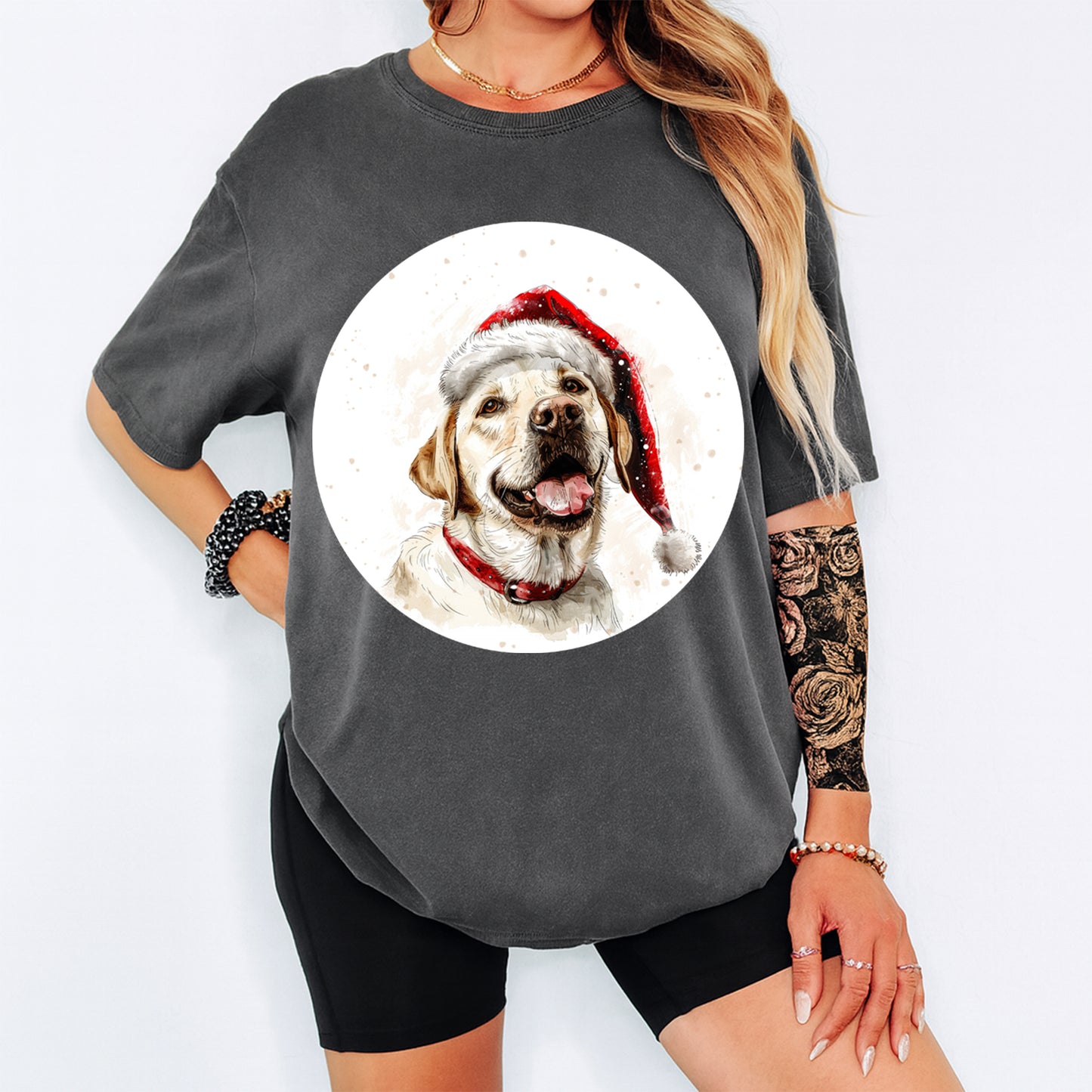 Christmas Labrador Santa Hat DTF Transfer – Ready to Press Iron On Heat Transfer for DIY Shirts 12034