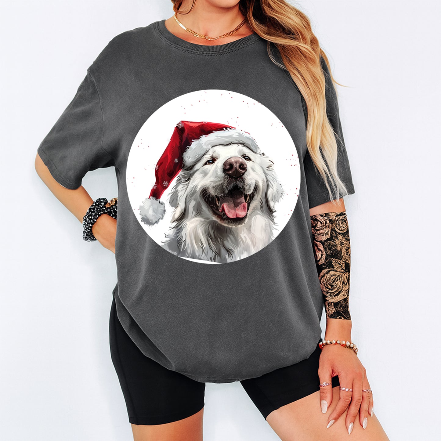 Christmas Dog Santa Hat White Fluffy Pup DTF Transfer – Ready to Press Iron On Heat Transfer for DIY Shirts 12037