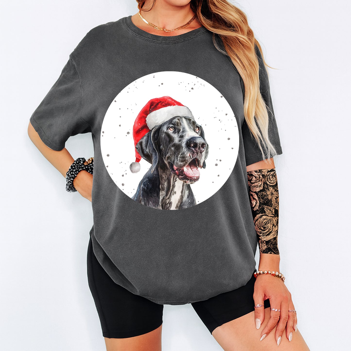 Christmas Dog Santa Hat Great Dane Pup DTF Transfer – Ready to Press Iron On Heat Transfer for DIY Shirts 12048