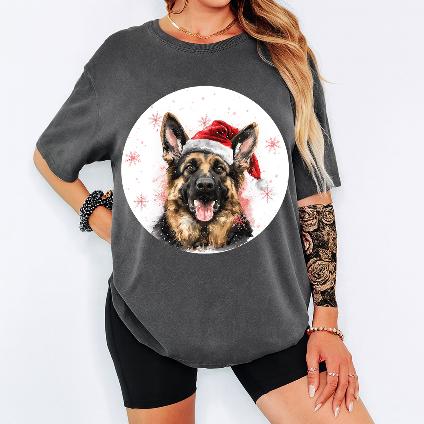Christmas Dog Santa Hat German Shepherd Pup DTF Transfer – Ready to Press Iron On Heat Transfer for DIY Shirts 12053
