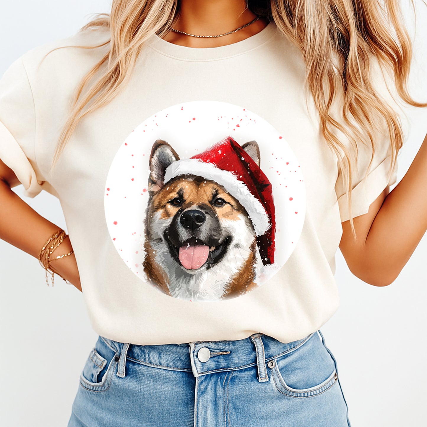 Christmas Dog in Santa Hat DTF Transfer – Ready to Press Iron On Heat Transfer for DIY Christmas Shirts 12111