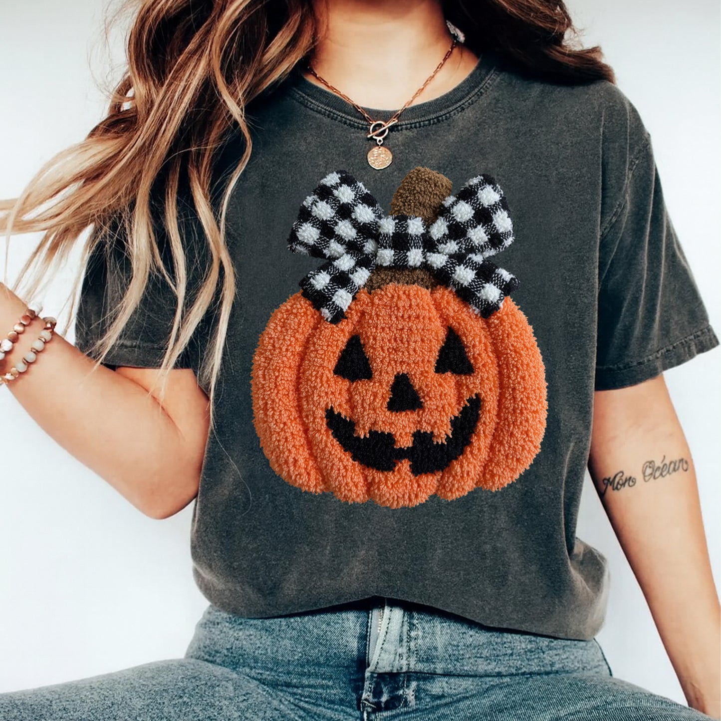Halloween Pumpkin Bow DTF Transfer – Ready to Press Iron On Heat Transfer for DIY Halloween Shirts 12163