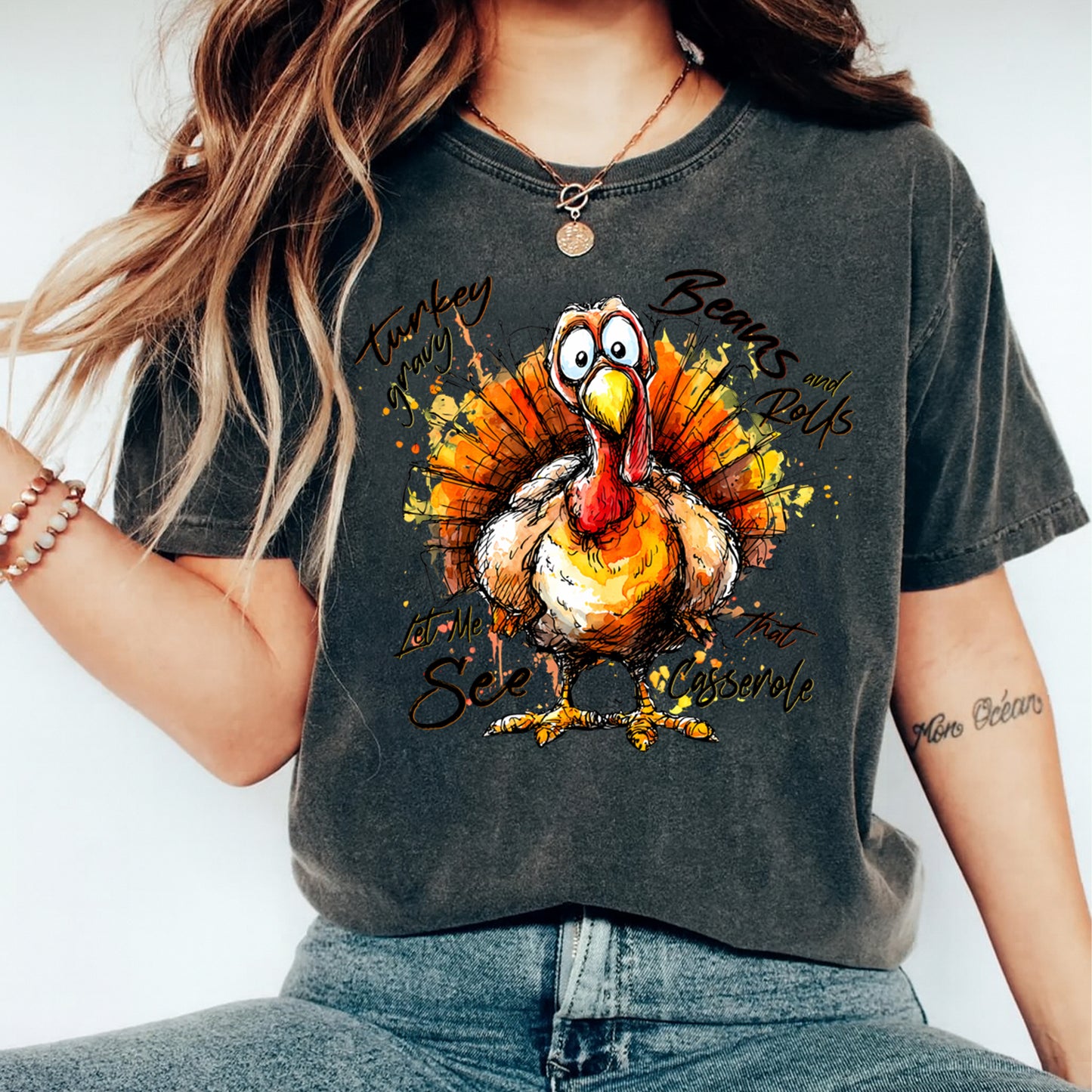 Thanksgiving Funny Turkey Casserole DTF Transfer – Ready to Press Iron On Heat Transfer for DIY Thanksgiving Shirts 12170