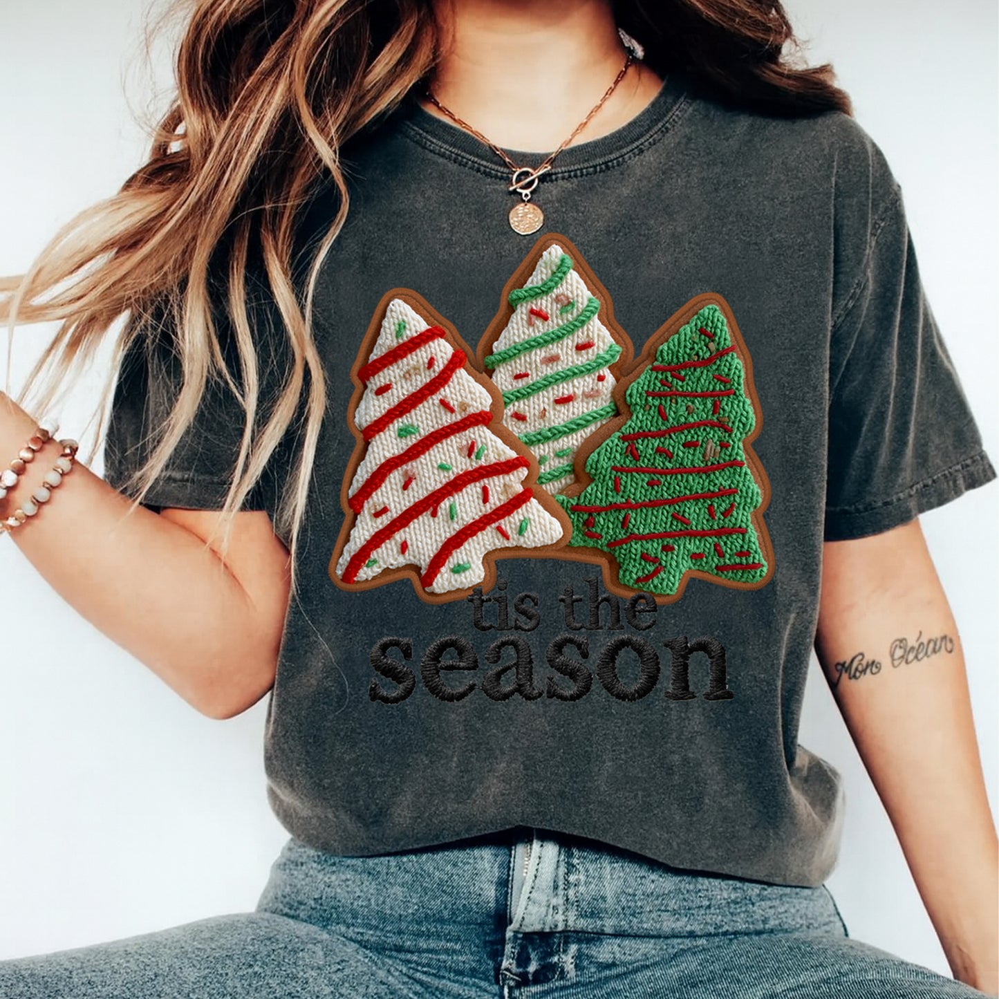 Christmas Cookie Tree Yarn Crochet DTF Transfer – Ready to Press Iron On Heat Transfer for DIY Christmas Shirts 12171