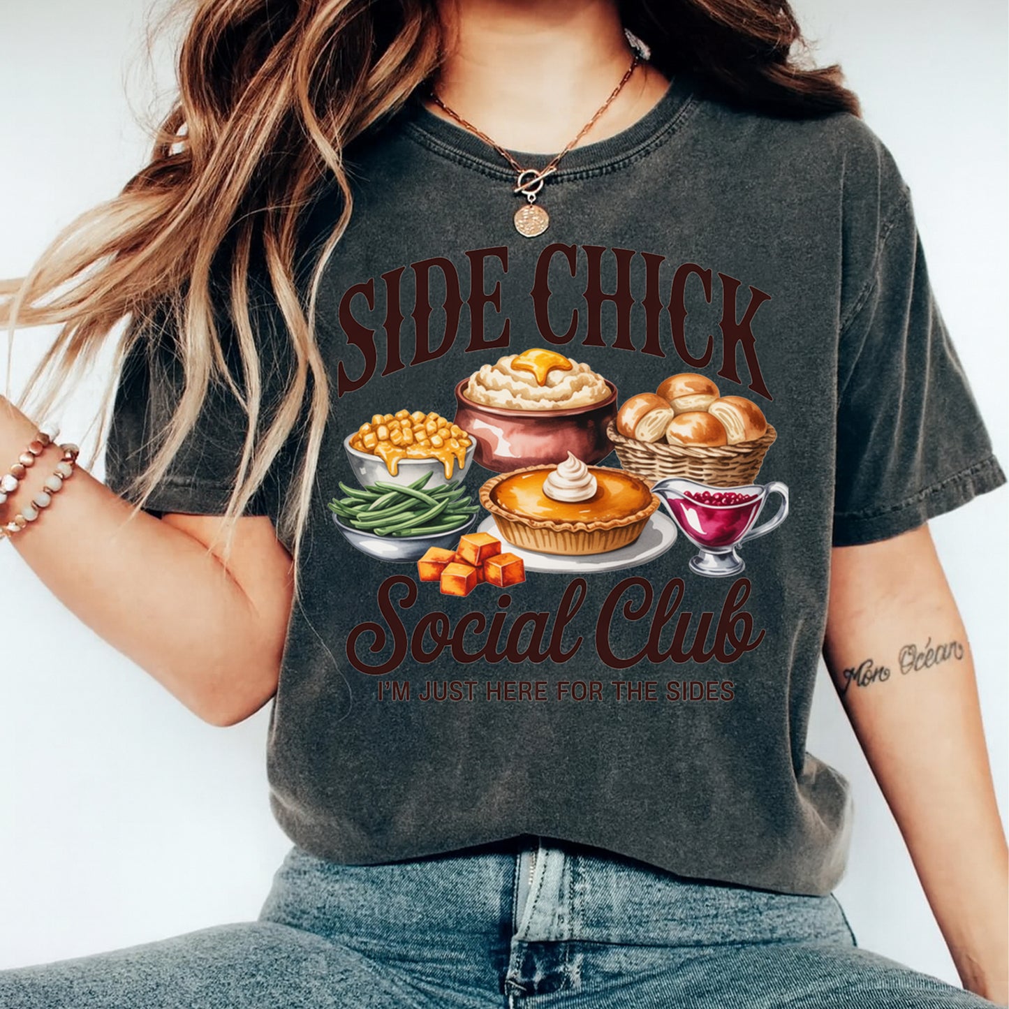 Funny Thanksgiving Side Chick Social Club DTF Transfer – Ready to Press Iron On Heat Transfer for DIY Thanksgiving Shirts 12325