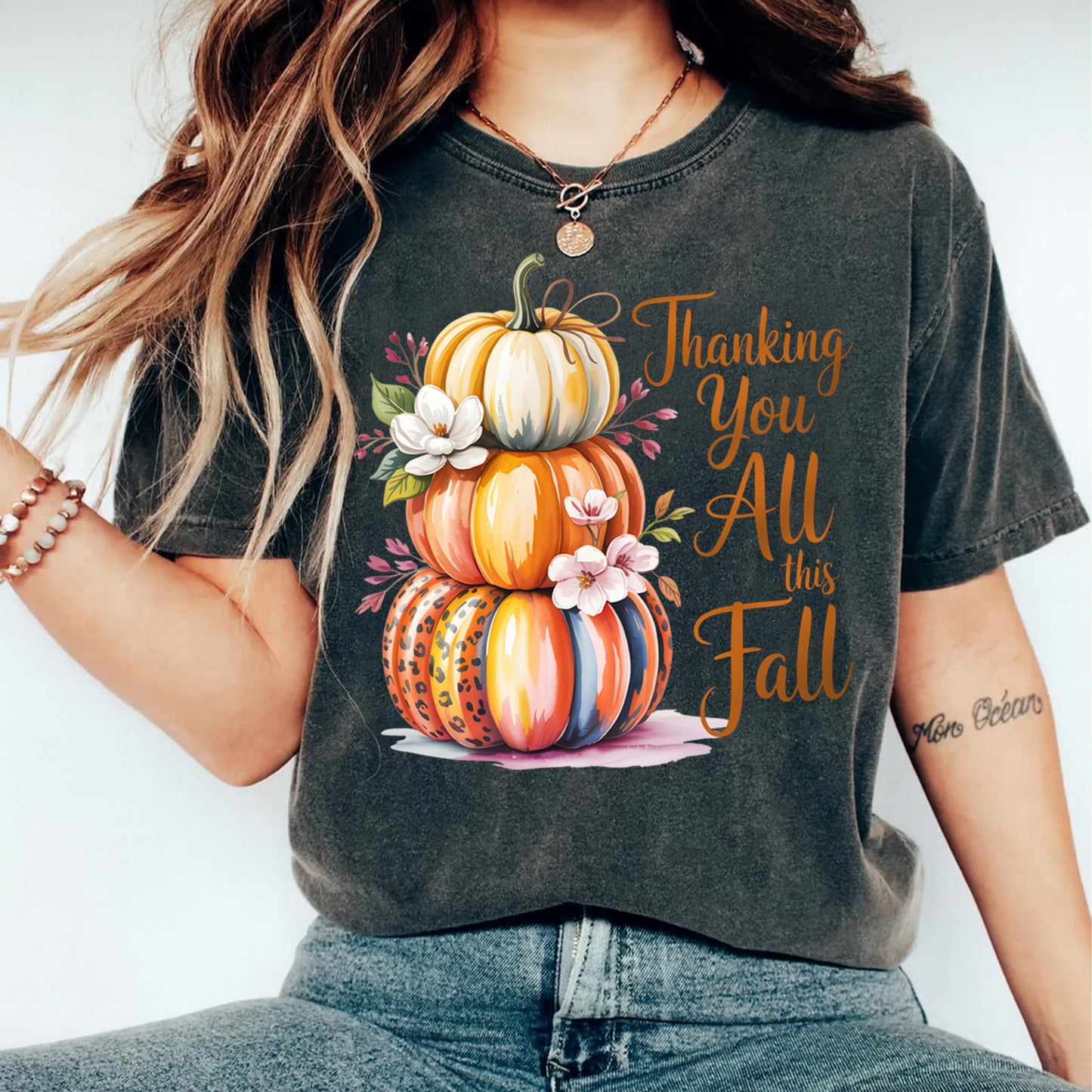Fall Thanking You All Stacked Pumpkin DTF Transfer – Ready to Press Iron On Heat Transfer for DIY Fall Shirts 12334