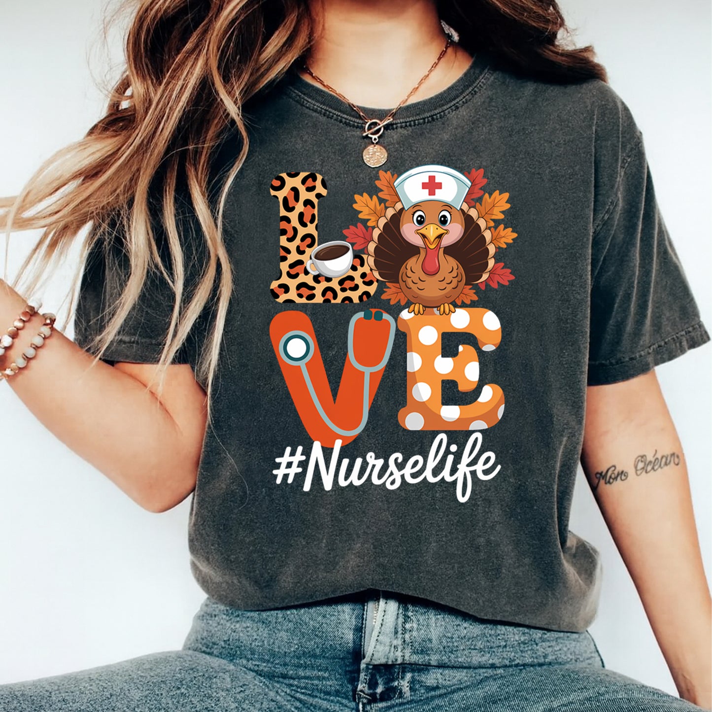 Thanksgiving Nurse Love Turkey DTF Transfer – Ready to Press Iron On Heat Transfer for DIY Thanksgiving Shirts 12338
