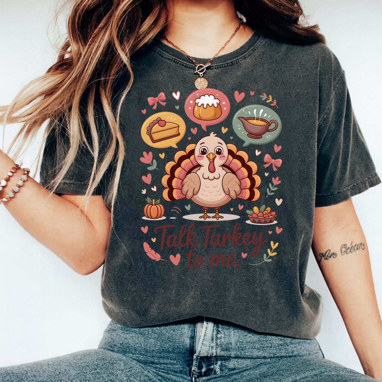 Thanksgiving Talk Turkey to Me Cute Turkey DTF Transfer – Ready to Press Iron On Heat Transfer for DIY Thanksgiving Shirts 12359