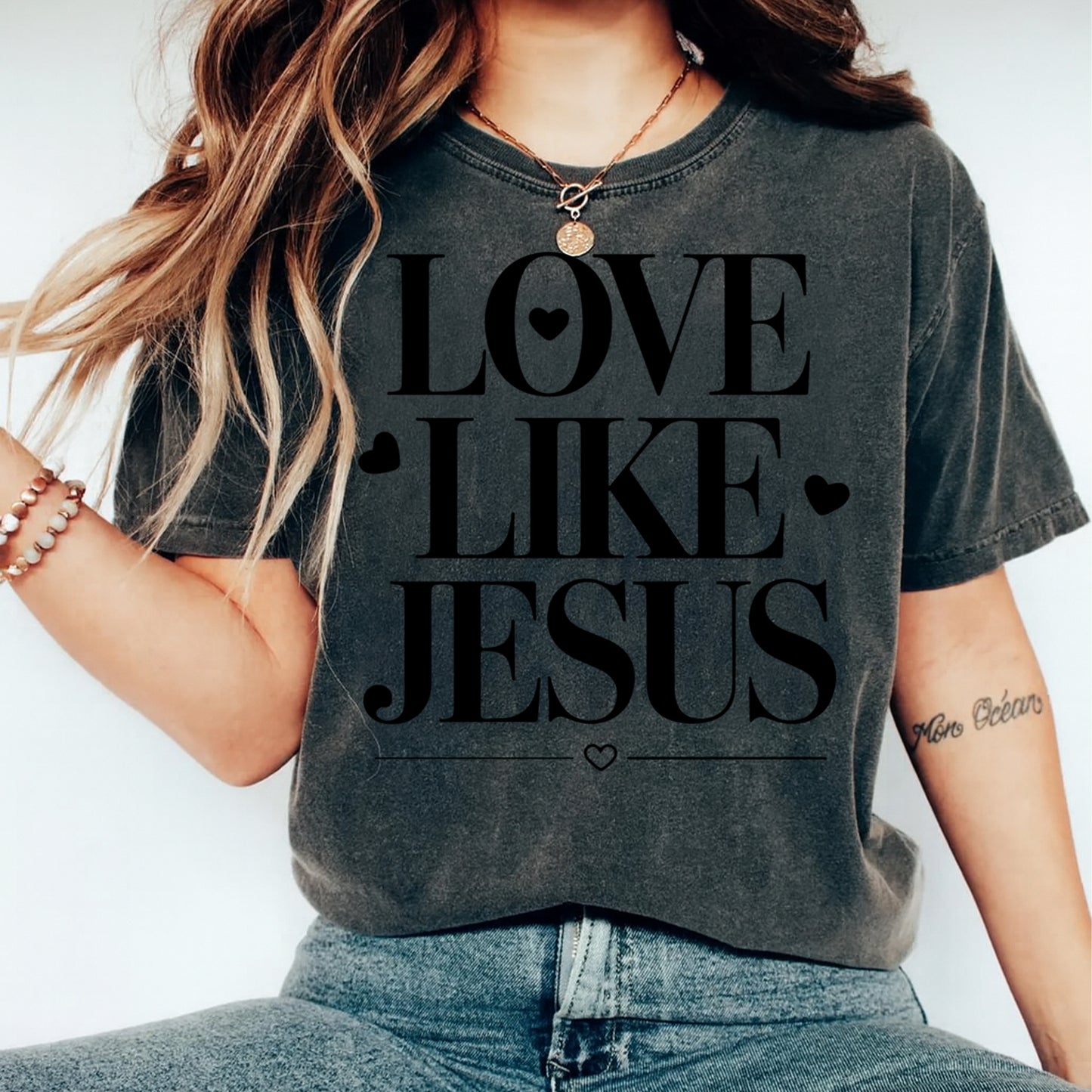 Religious DTF Transfer – Love Like Jesus Heart Typography Ready to Press Iron on Heat Transfer DIY Shirts 12410