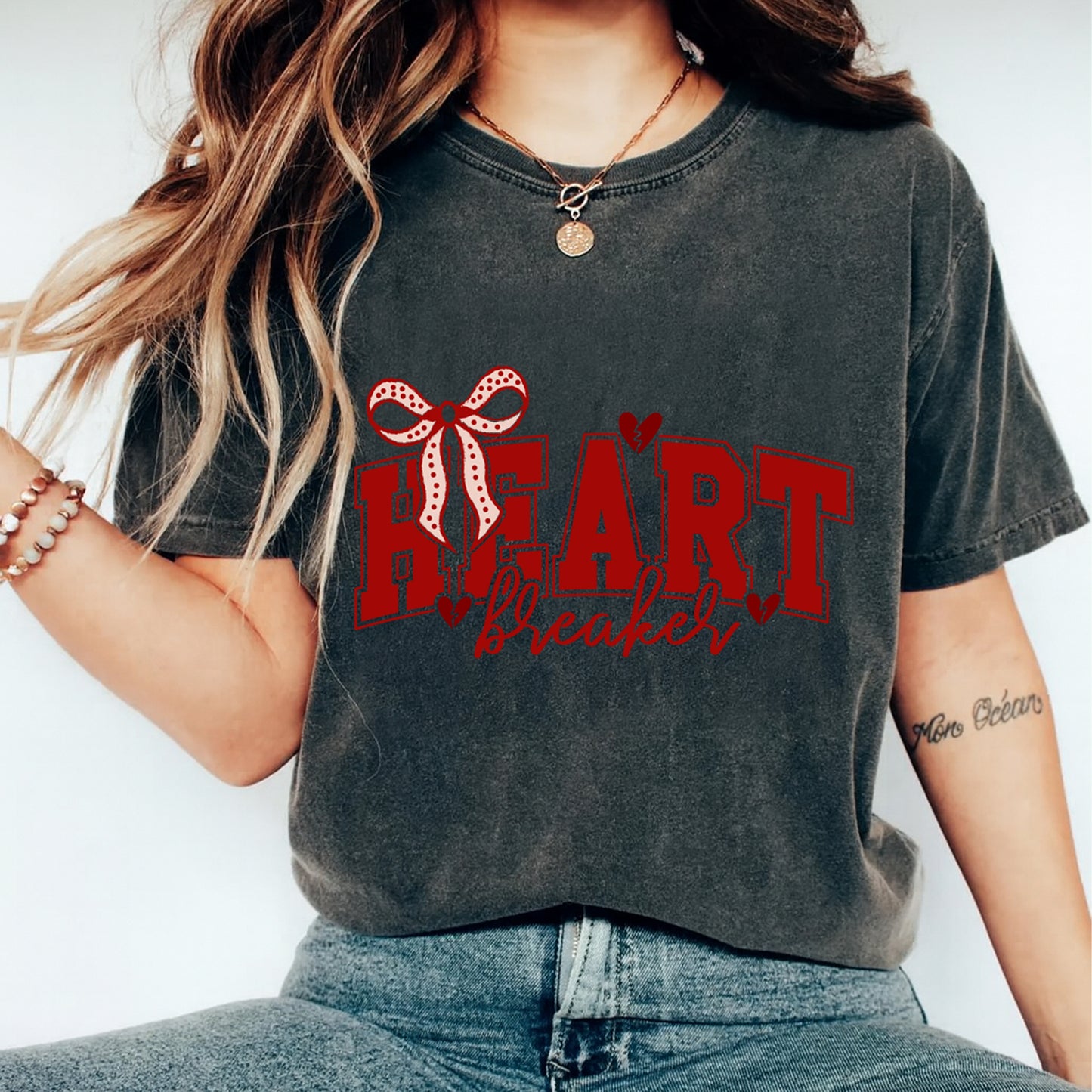 Valentine DTF Transfer – Heart Breaker Bow Graphic Ready to Press Iron On Heat Transfer for DIY Valentine Shirts 12426