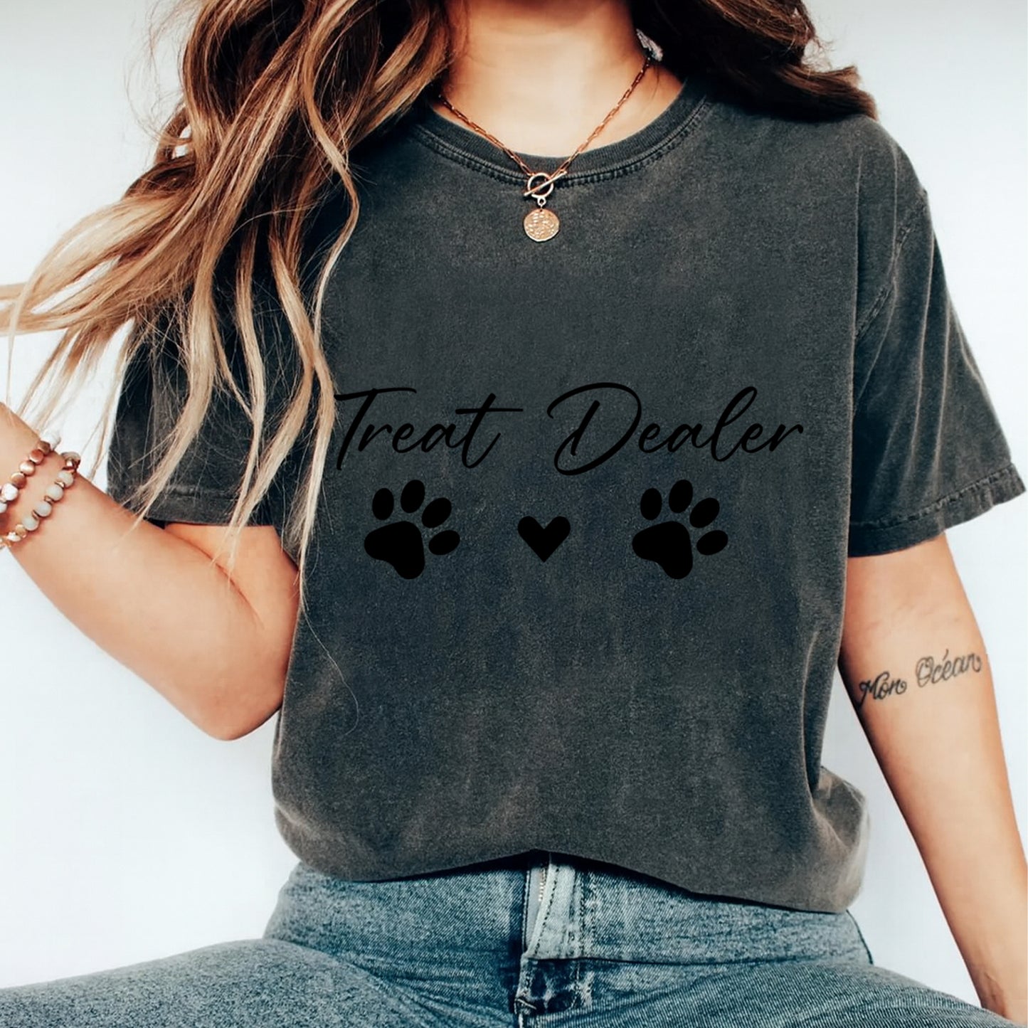 Pet Lover DTF Transfer – Treat Dealer Paw Print Graphic Ready to Press Iron On Heat Transfer for DIY Pet Lover Shirts 12431