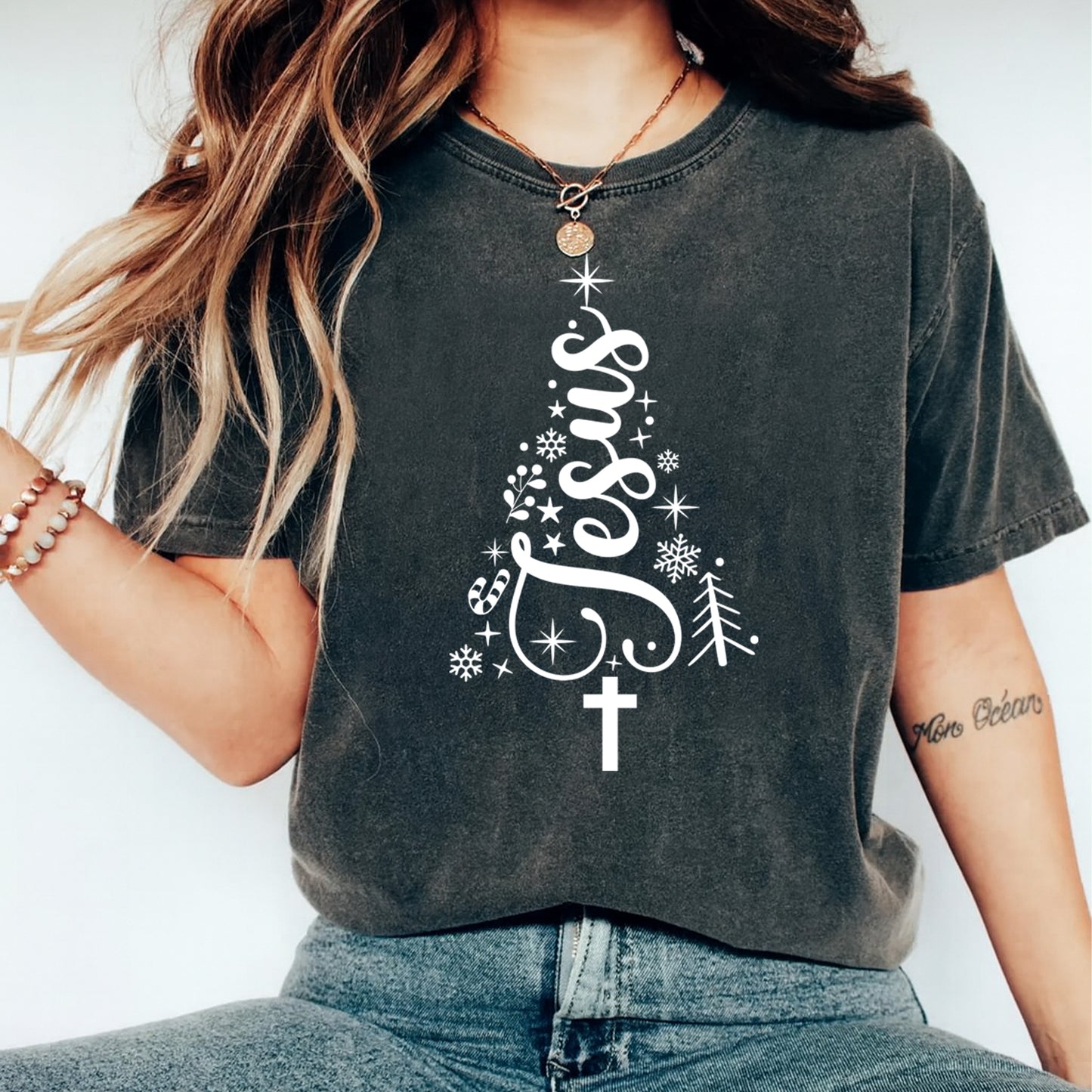 Religious Christmas Jesus DTF Transfer – Scripture Tree Ready to Press Iron On Heat Transfer DIY Christmas Shirts 12481