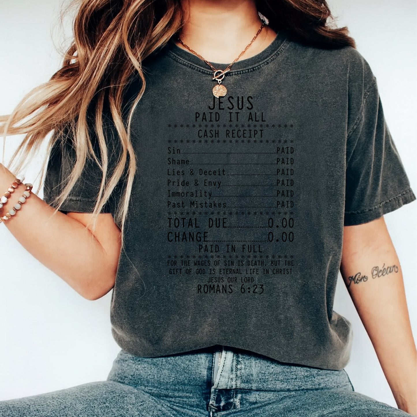 Christian DTF Transfer – Jesus Paid It All Receipt Ready to Press Iron on Heat Transfer DIY Faith Shirts 12495