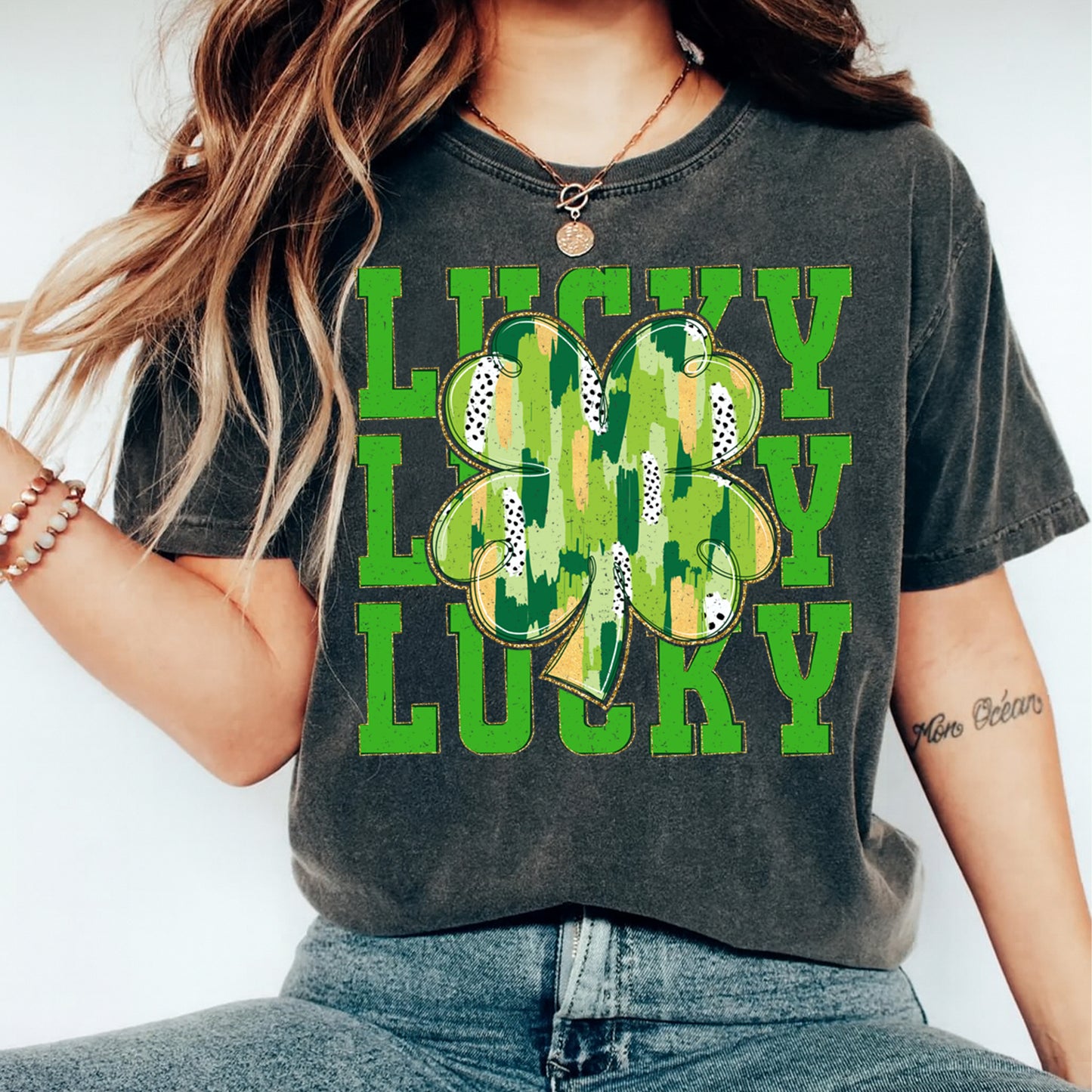 St Patricks Day DTF Transfer – Lucky Shamrock Typography Ready to Press Iron On Heat Transfer DIY St Patricks Shirts 12519