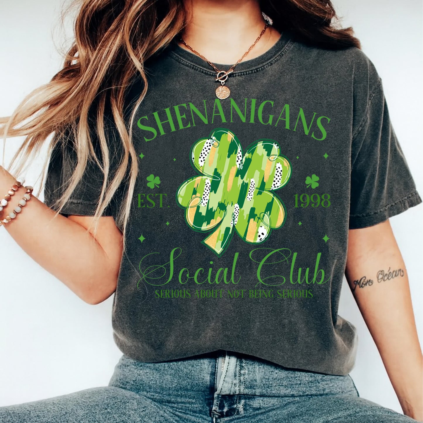 St Patricks Day DTF Transfer – Shenanigans Social Club Ready to Press Iron On Heat Transfer DIY St Patricks Shirts 12521