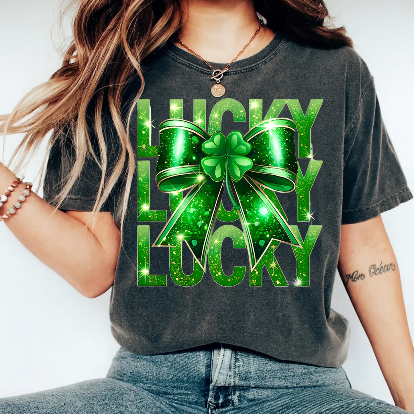 St Patrick’s Day Lucky Bow DTF Transfer – Ready to Press Iron On Heat Transfer for DIY St Patrick’s Day Shirts 12534