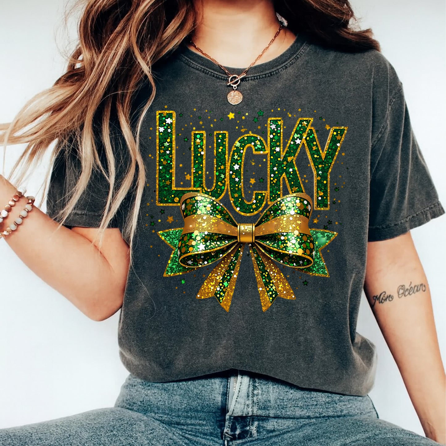 St Patrick’s Day Lucky Bow DTF Transfer – Ready to Press Iron On Heat Transfer for DIY St Patrick’s Day Shirts 12541