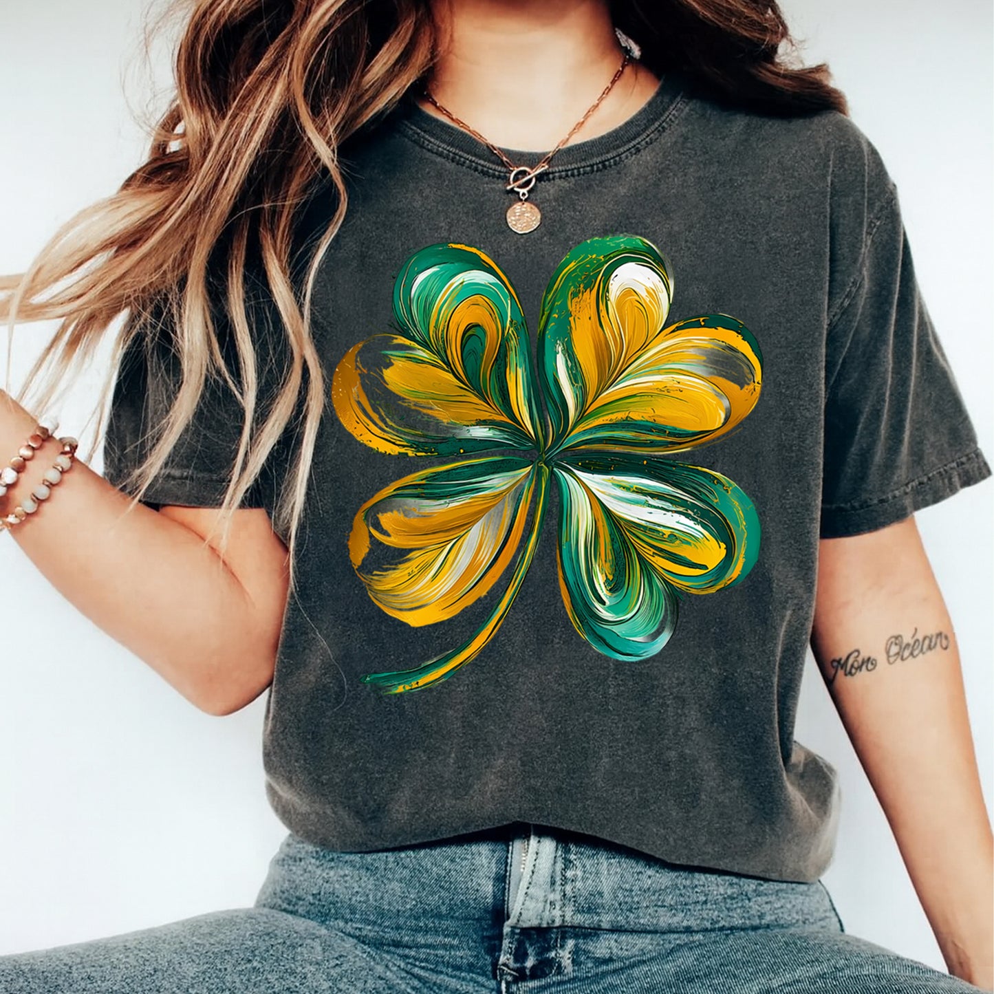 St Patricks Clover Paint DTF Transfer – Ready to Press Iron On Heat Transfer DIY St Patricks Shirts 12549