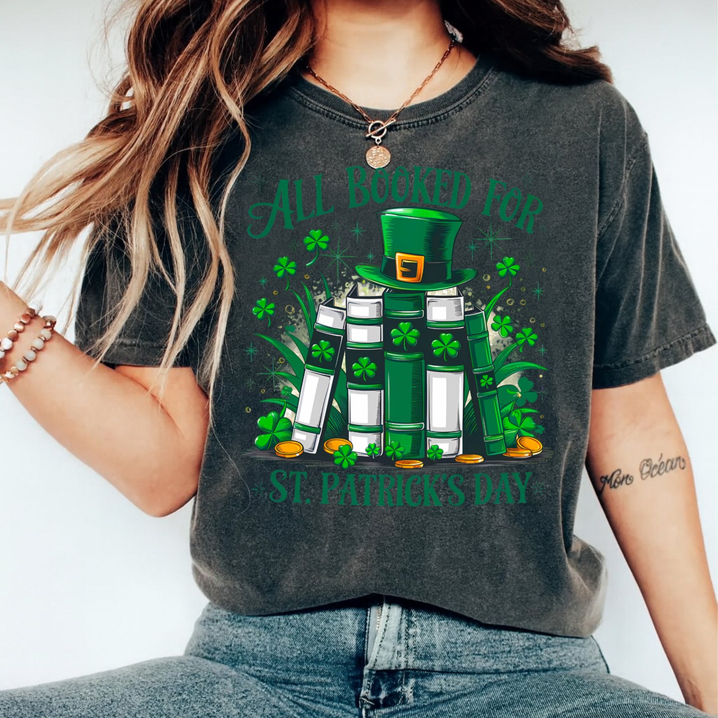 St Patricks Book Stack DTF Transfer – All Booked for St Patricks Day Ready to Press Iron On Heat Transfer DIY St Patricks Shirts 12550