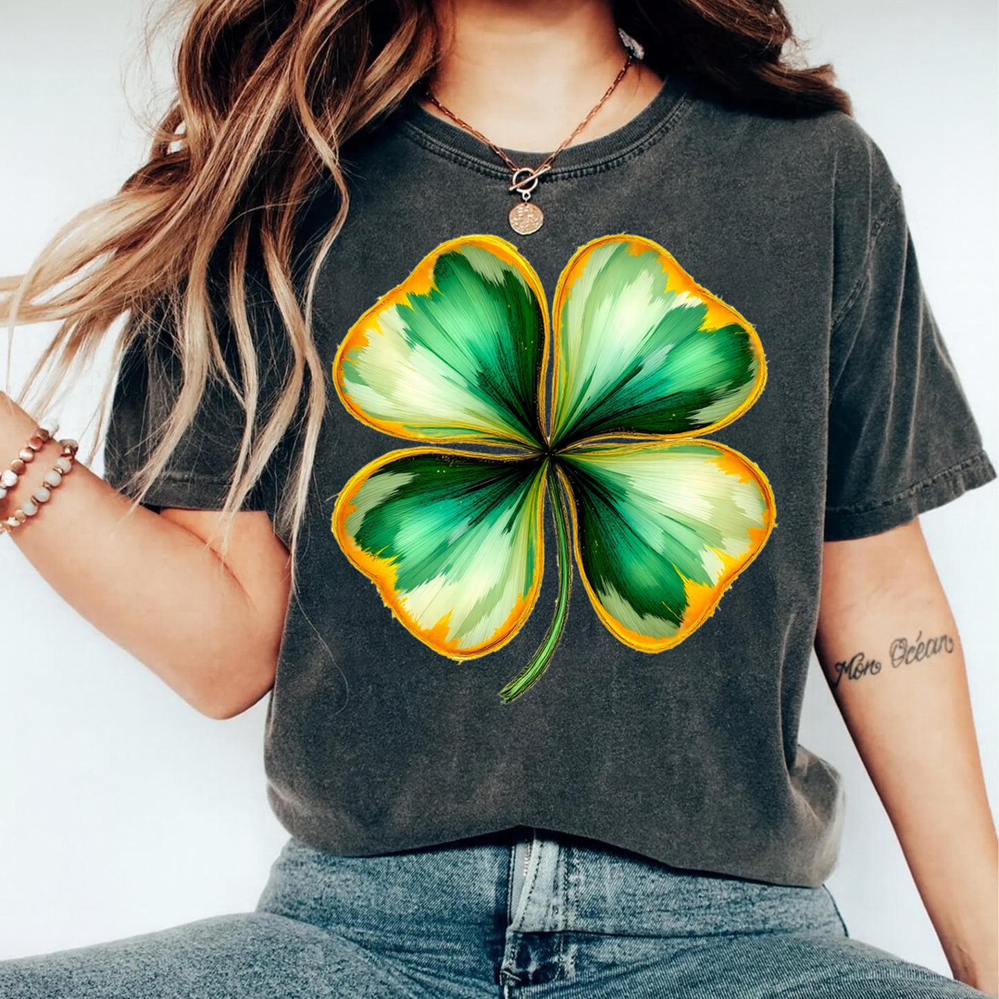 St Patricks Day DTF Transfer – Painted Shamrock Clover Ready to Press Iron On Heat Transfer for DIY St Patricks Day Shirts 12565